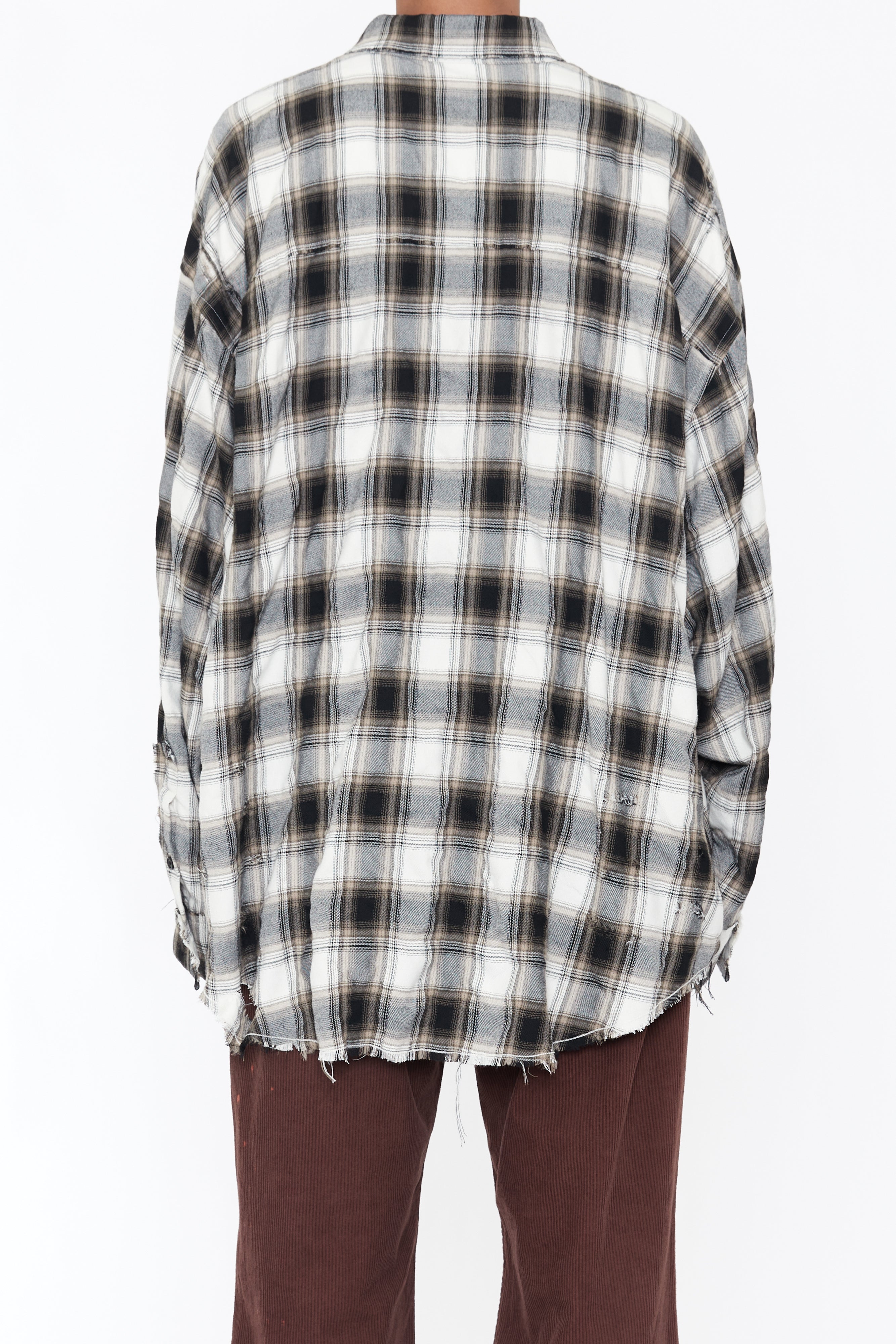 Load image into Gallery viewer, BEIGE GREY CHECKED WASHED THRASHED
STRUCTURED SHIRT
