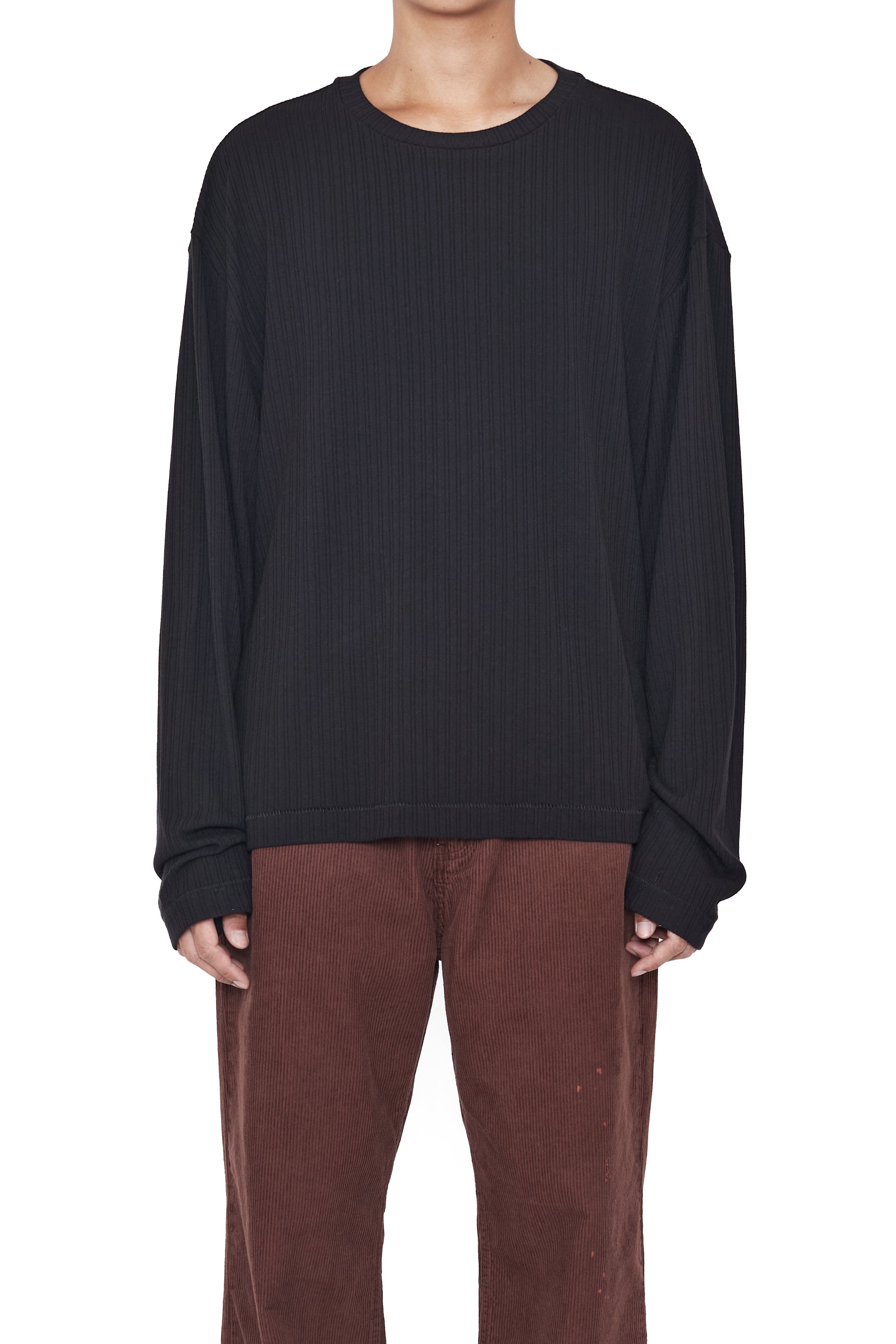 Load image into Gallery viewer, BLACK LONG SLEEVE SHIFTED RIB TOP
