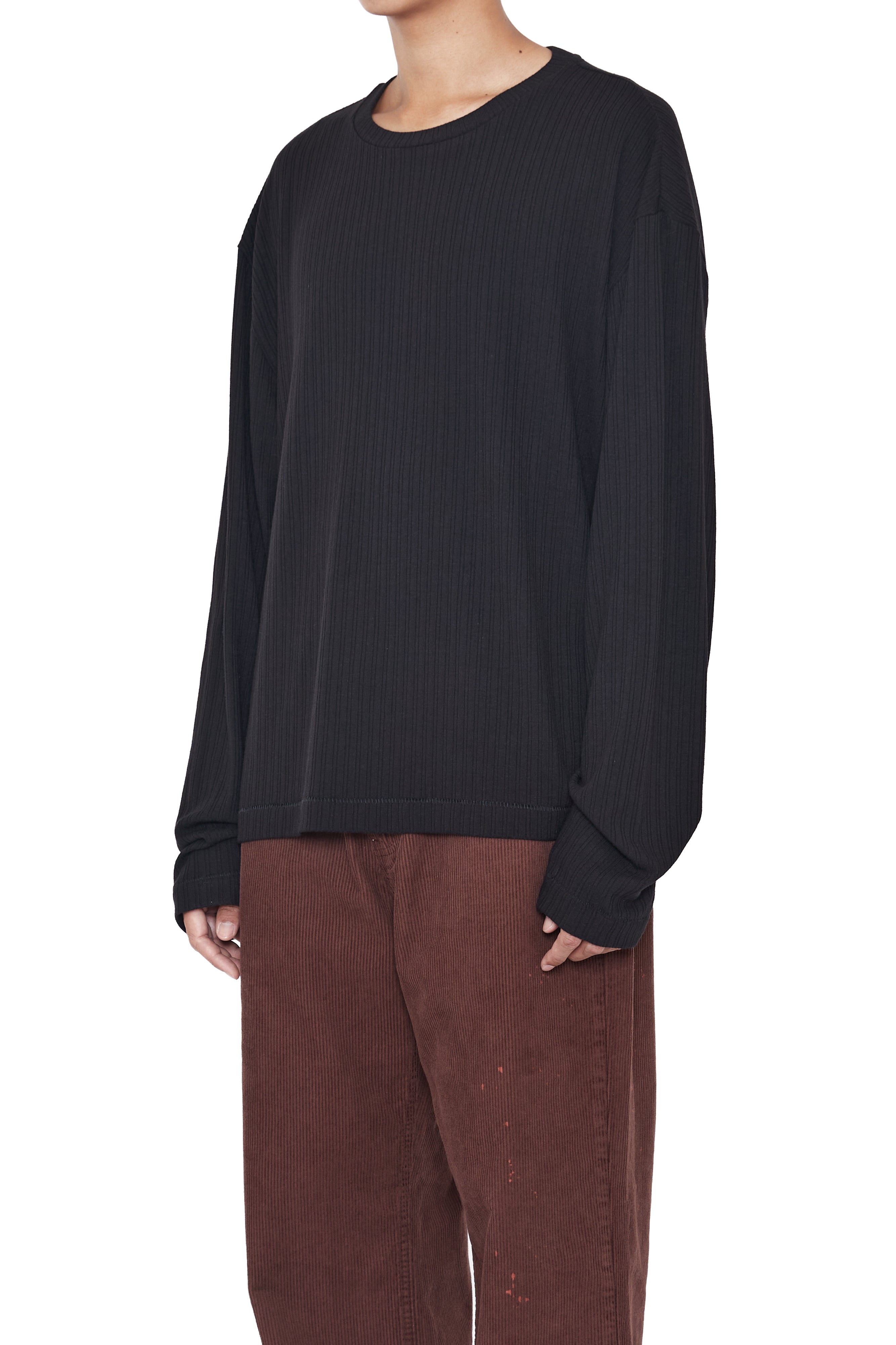 Load image into Gallery viewer, BLACK LONG SLEEVE SHIFTED RIB TOP
