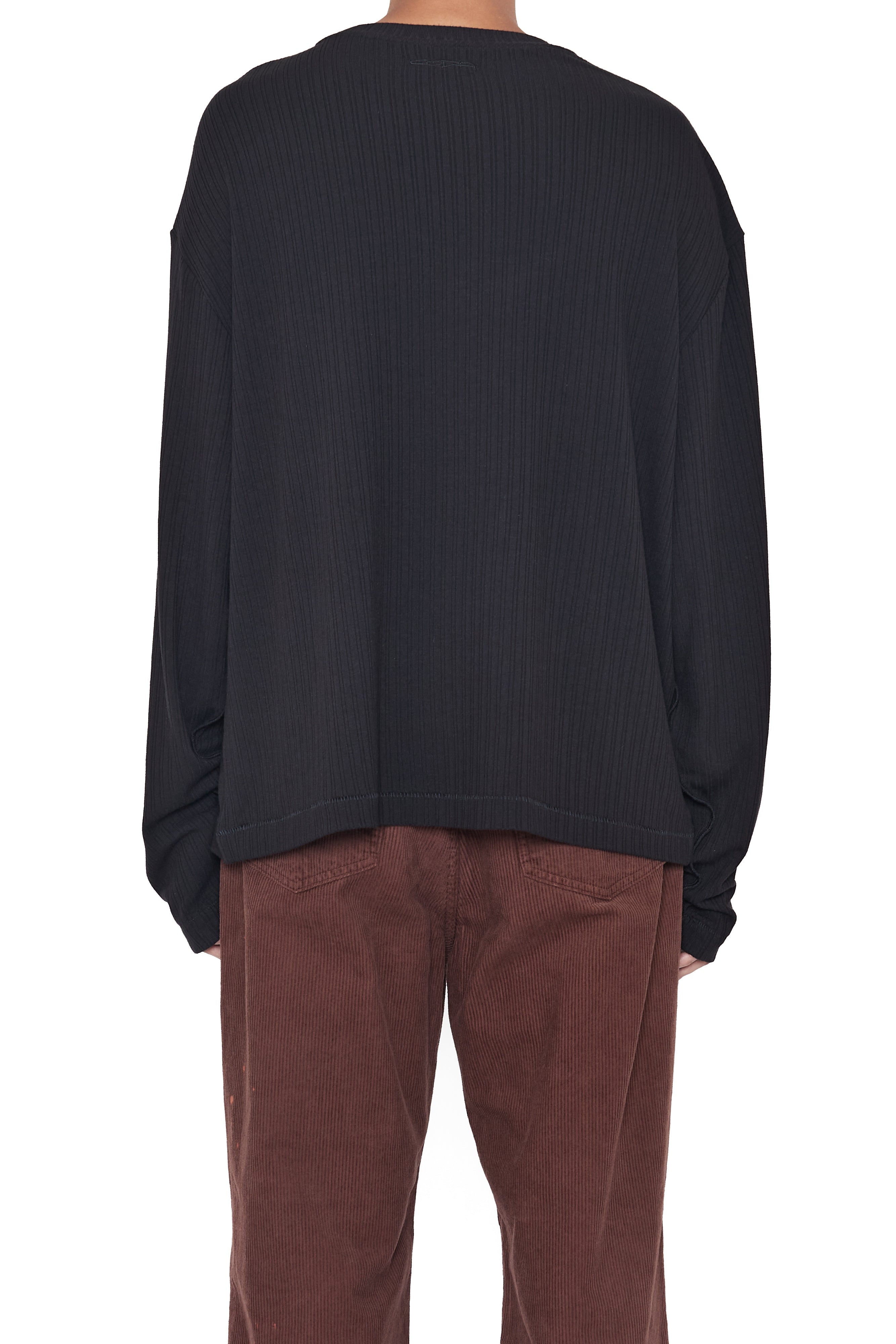 Load image into Gallery viewer, BLACK LONG SLEEVE SHIFTED RIB TOP
