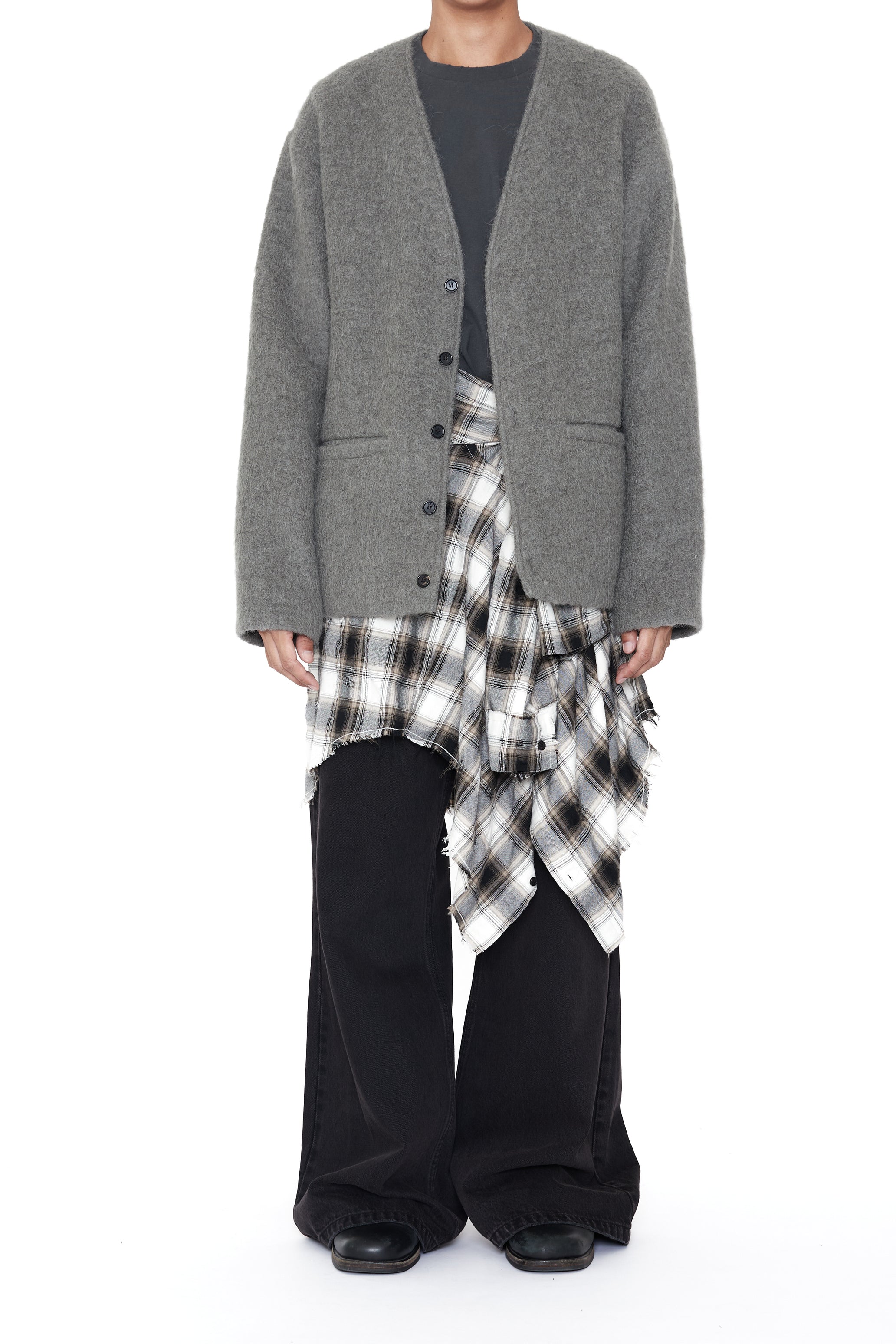 BEIGE GREY CHECKED WASHED THRASHED
STRUCTURED SHIRT