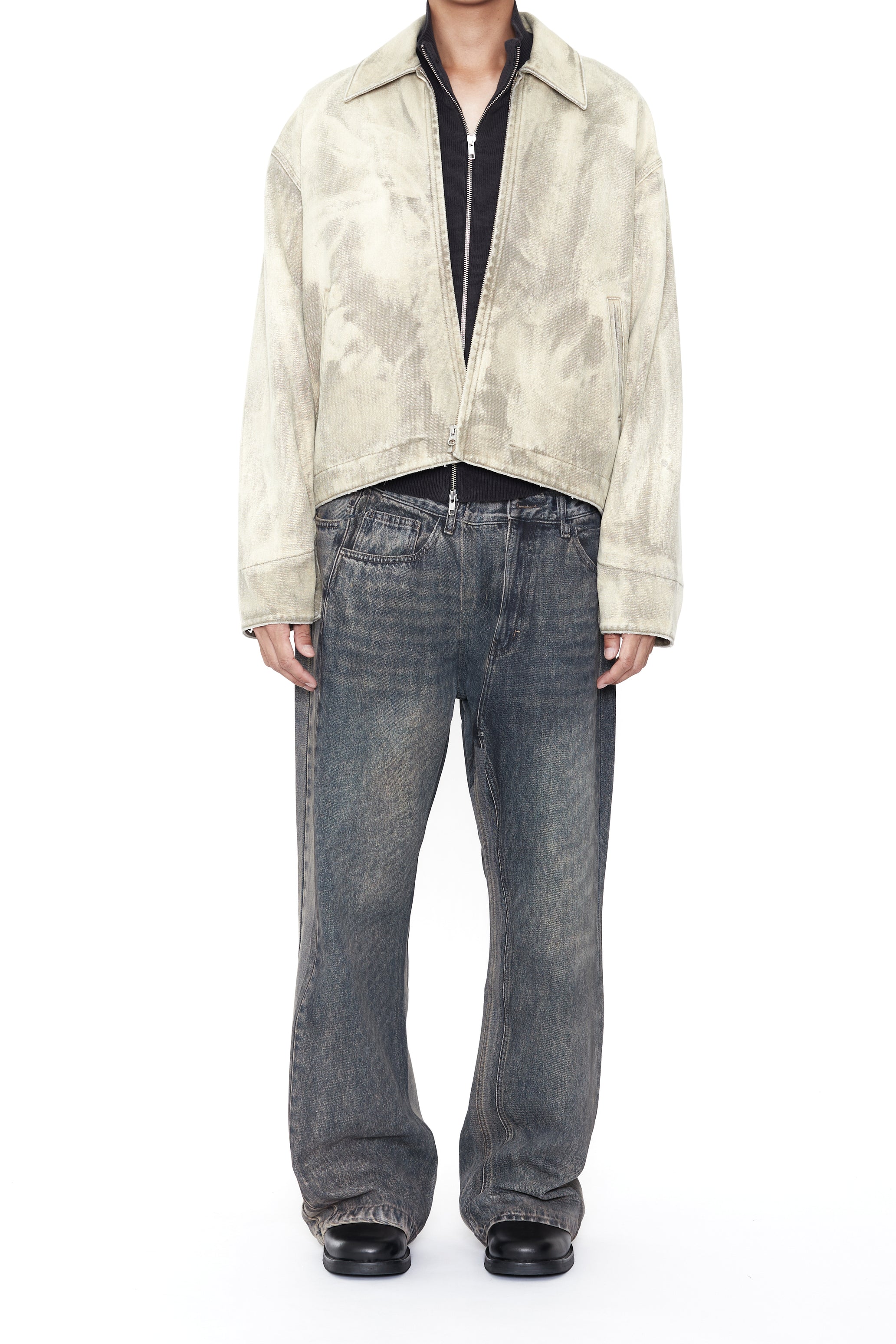 FADED BEIGE DAMAGED CANVAS CREW JACKET
