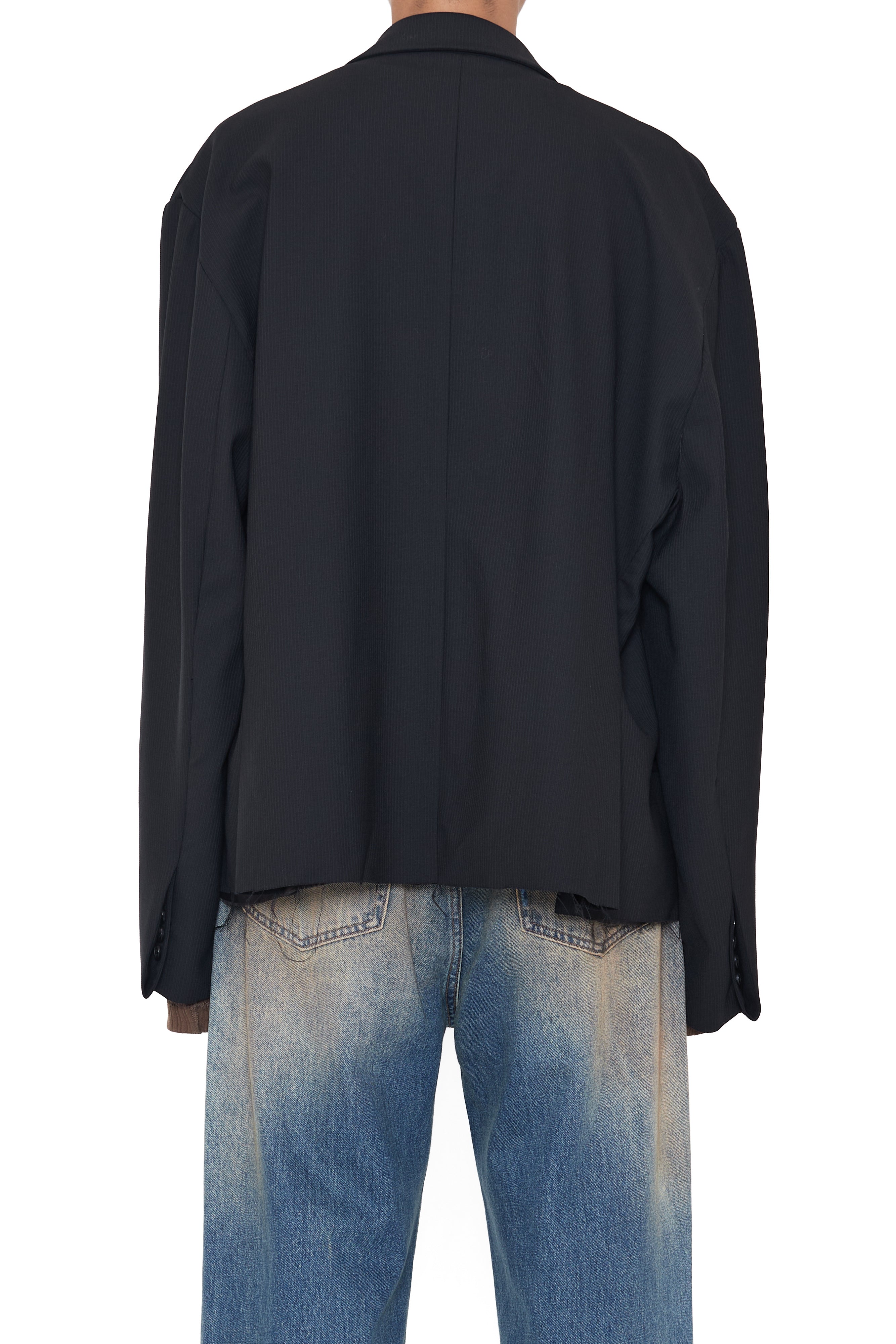 Load image into Gallery viewer, BLACK WOOL CUT OFF DOUBLE BREASTED LENTO BLAZER
