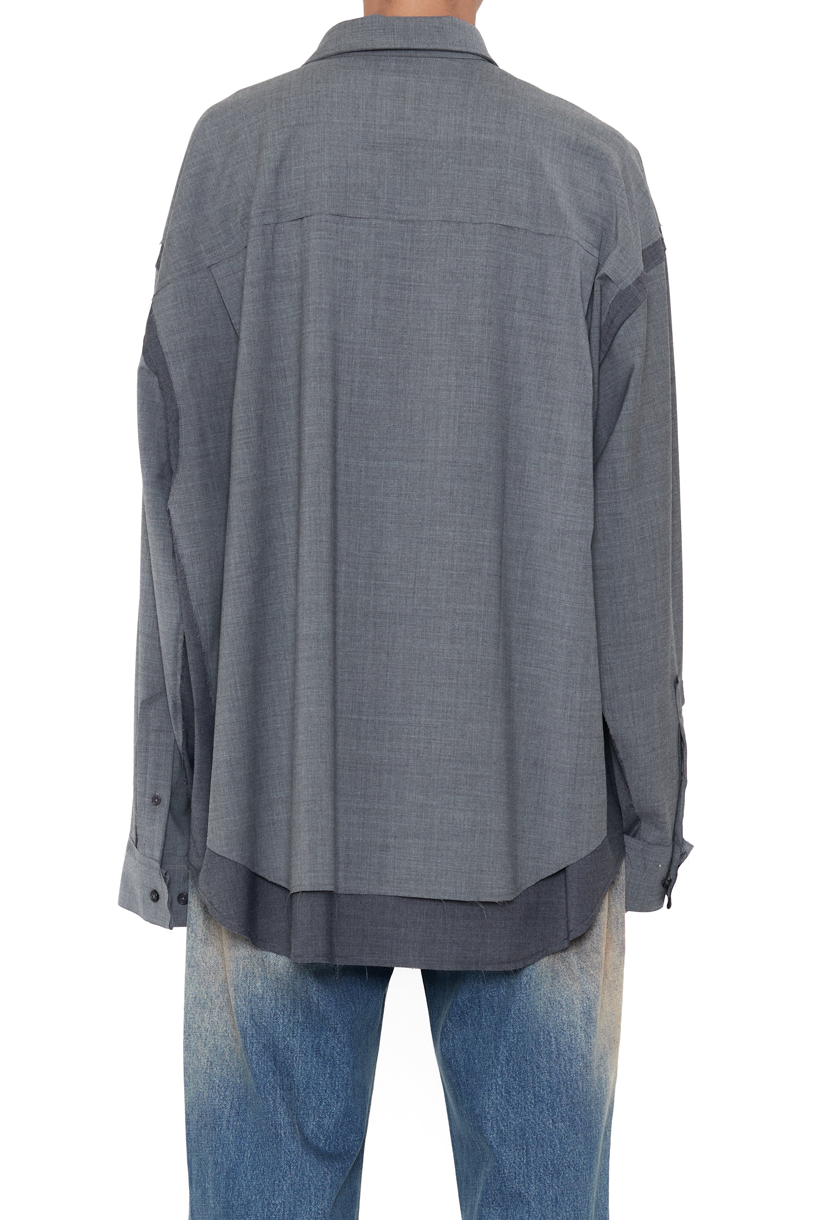 Load image into Gallery viewer, GREY WOOL POLY RAW EDGES HYBRID SHIRT
