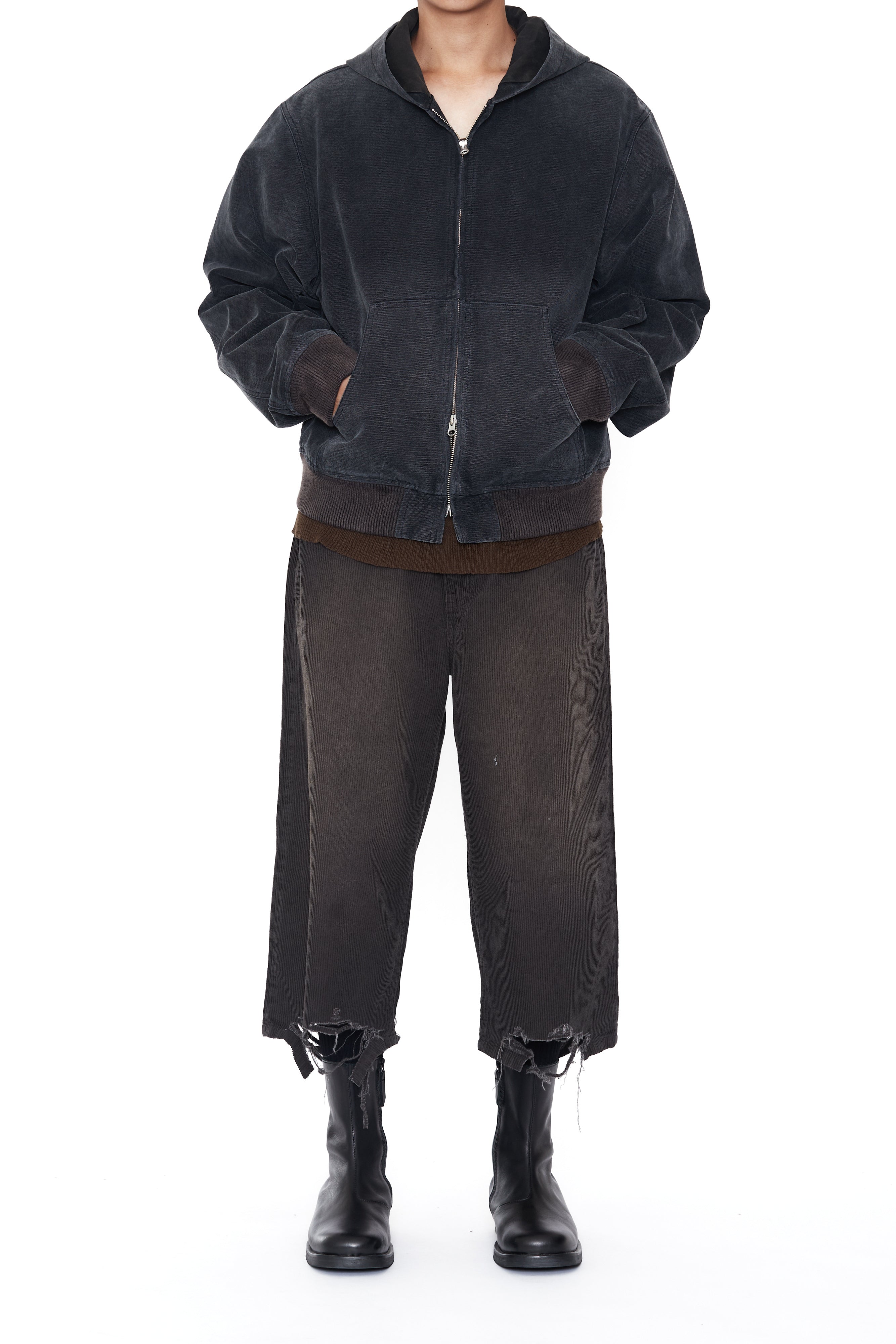 Load image into Gallery viewer, FADED BLACK CANVAS HOODIE JACKET
