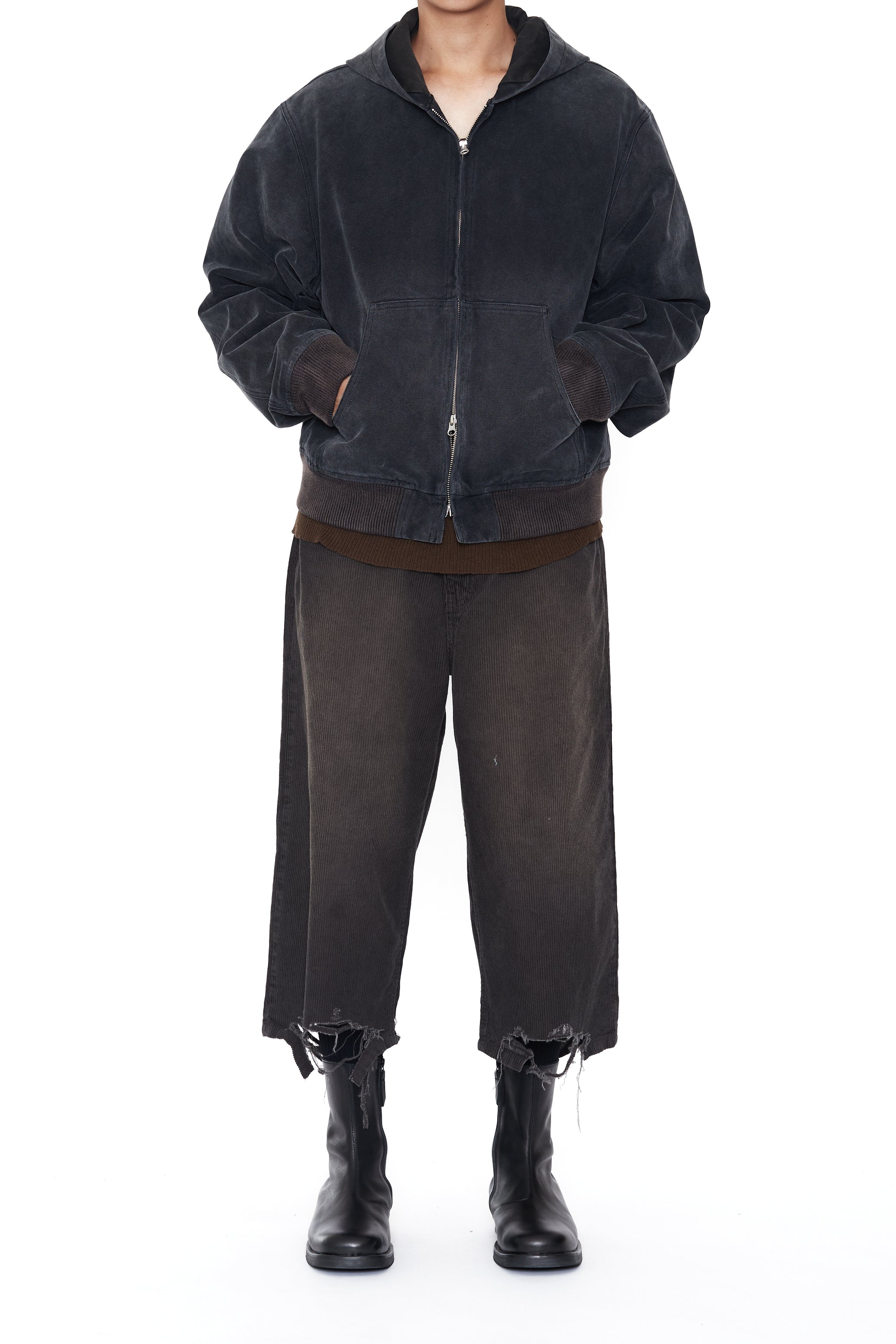 FADED BLACK CANVAS HOODIE JACKET