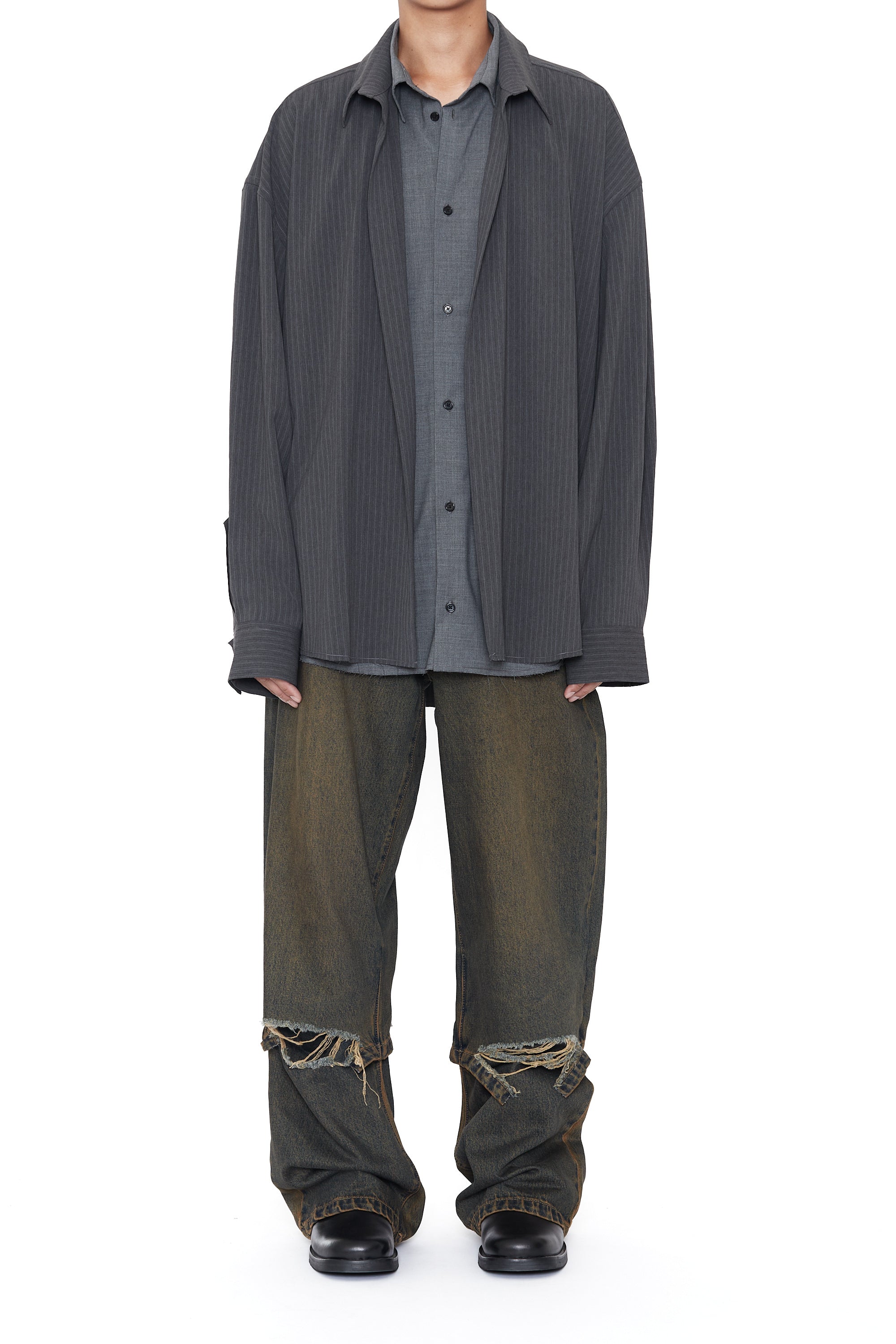 GREY WOOL POLY 2IN1 DOUBLE LAYERED REVERSIBLE HYBRID SHIRT