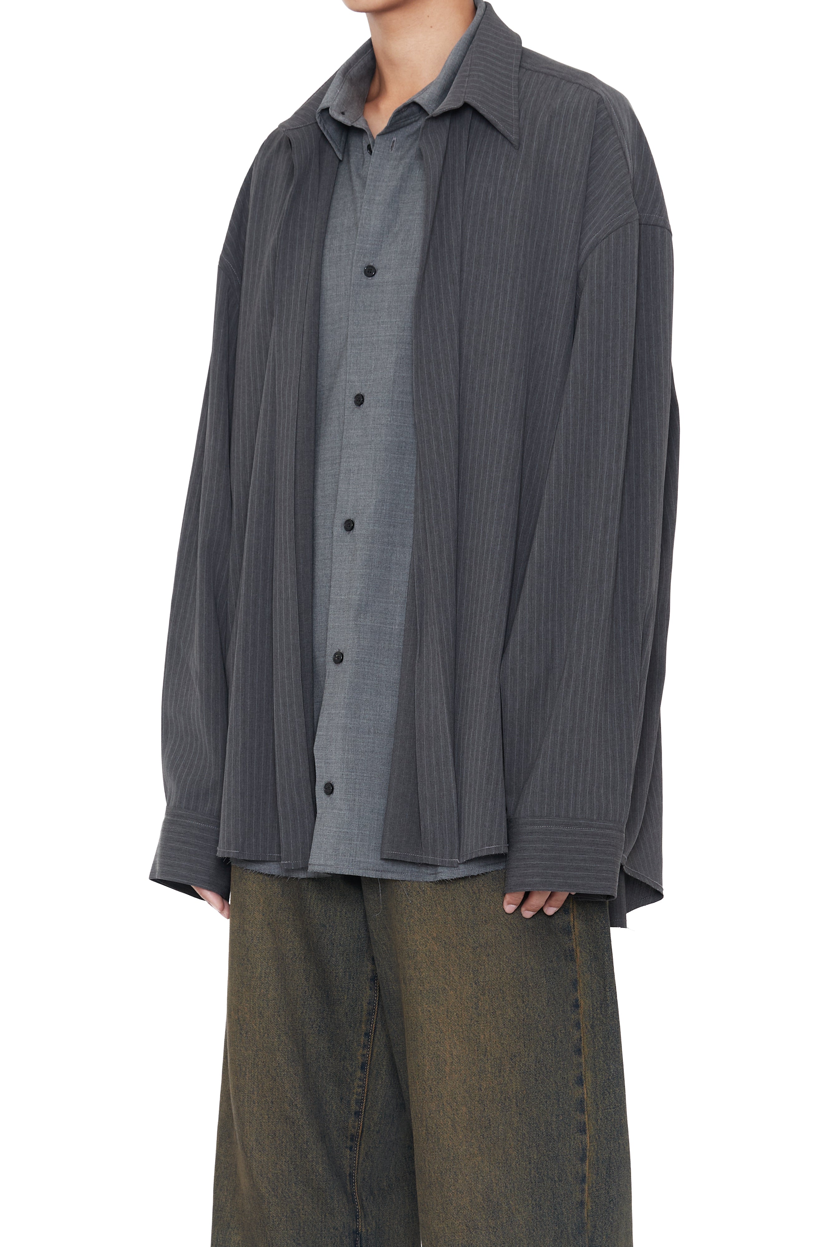 Load image into Gallery viewer, GREY WOOL POLY 2IN1 DOUBLE LAYERED REVERSIBLE HYBRID SHIRT
