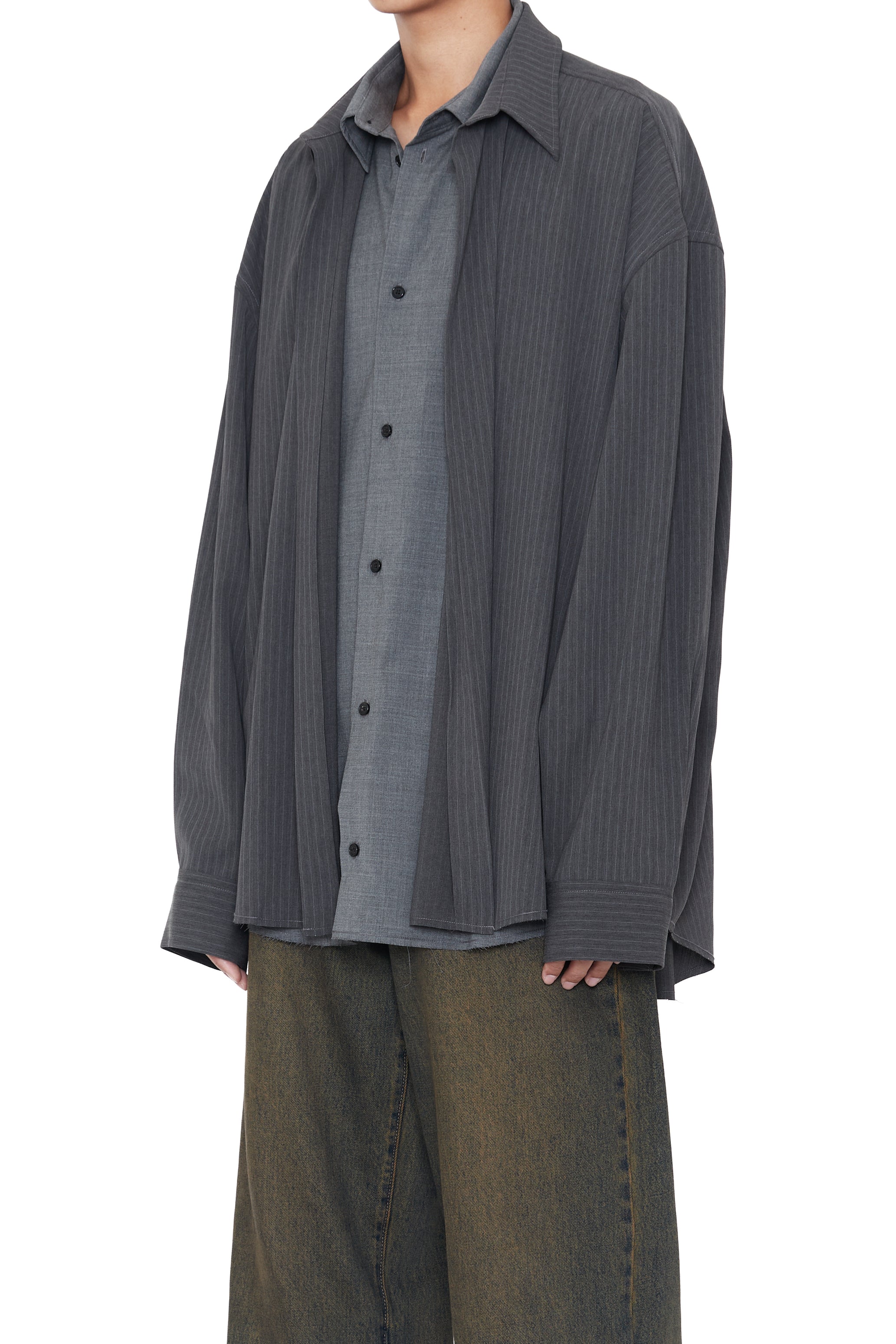 GREY WOOL POLY 2IN1 DOUBLE LAYERED REVERSIBLE HYBRID SHIRT