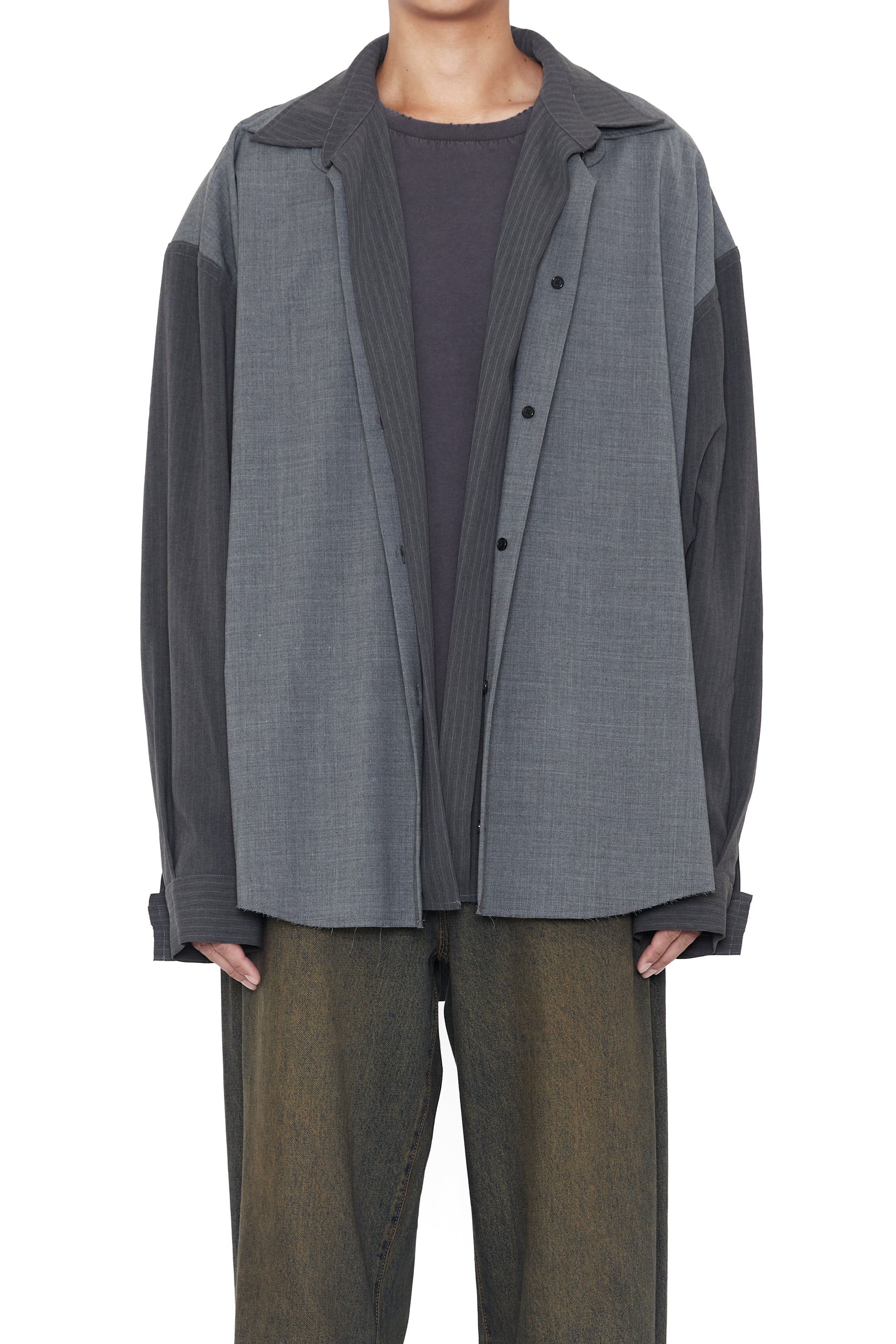 GREY WOOL POLY 2IN1 DOUBLE LAYERED REVERSIBLE HYBRID SHIRT