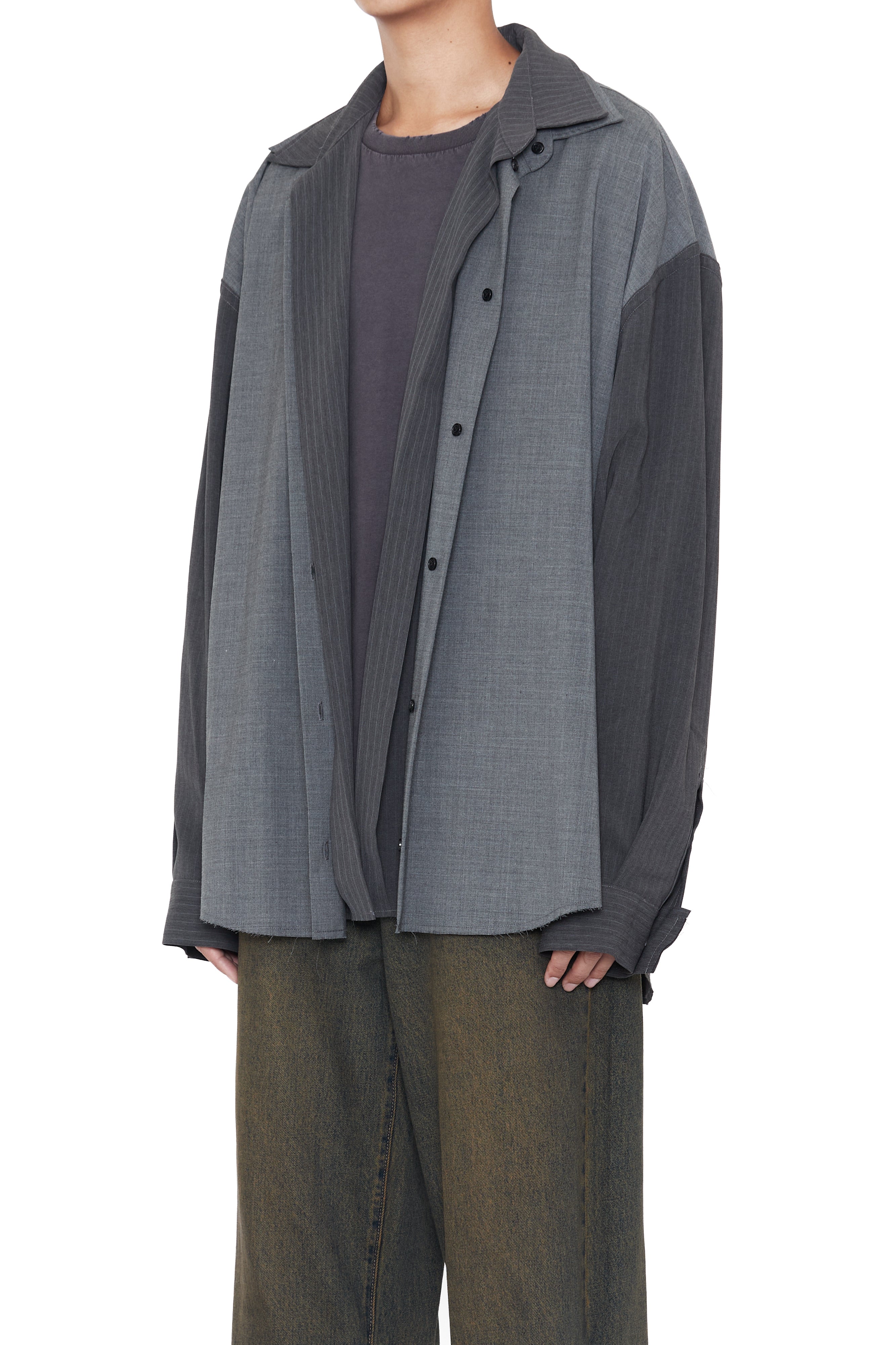 Load image into Gallery viewer, GREY WOOL POLY 2IN1 DOUBLE LAYERED REVERSIBLE HYBRID SHIRT
