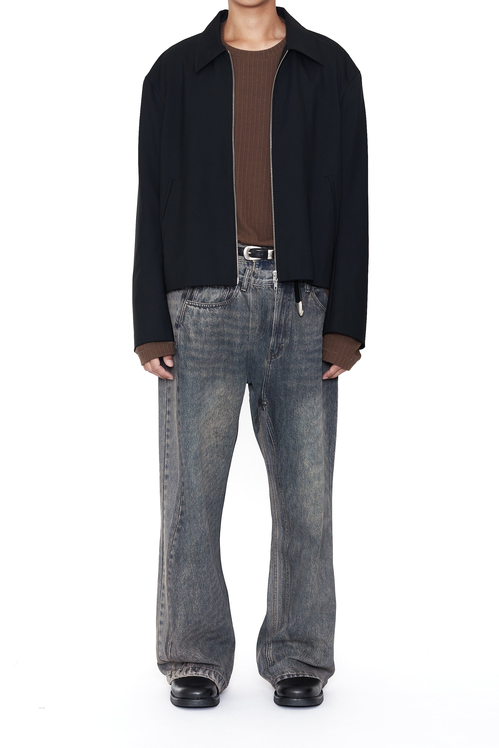 BROWN LONG SLEEVE SHIFTED RIB TOP