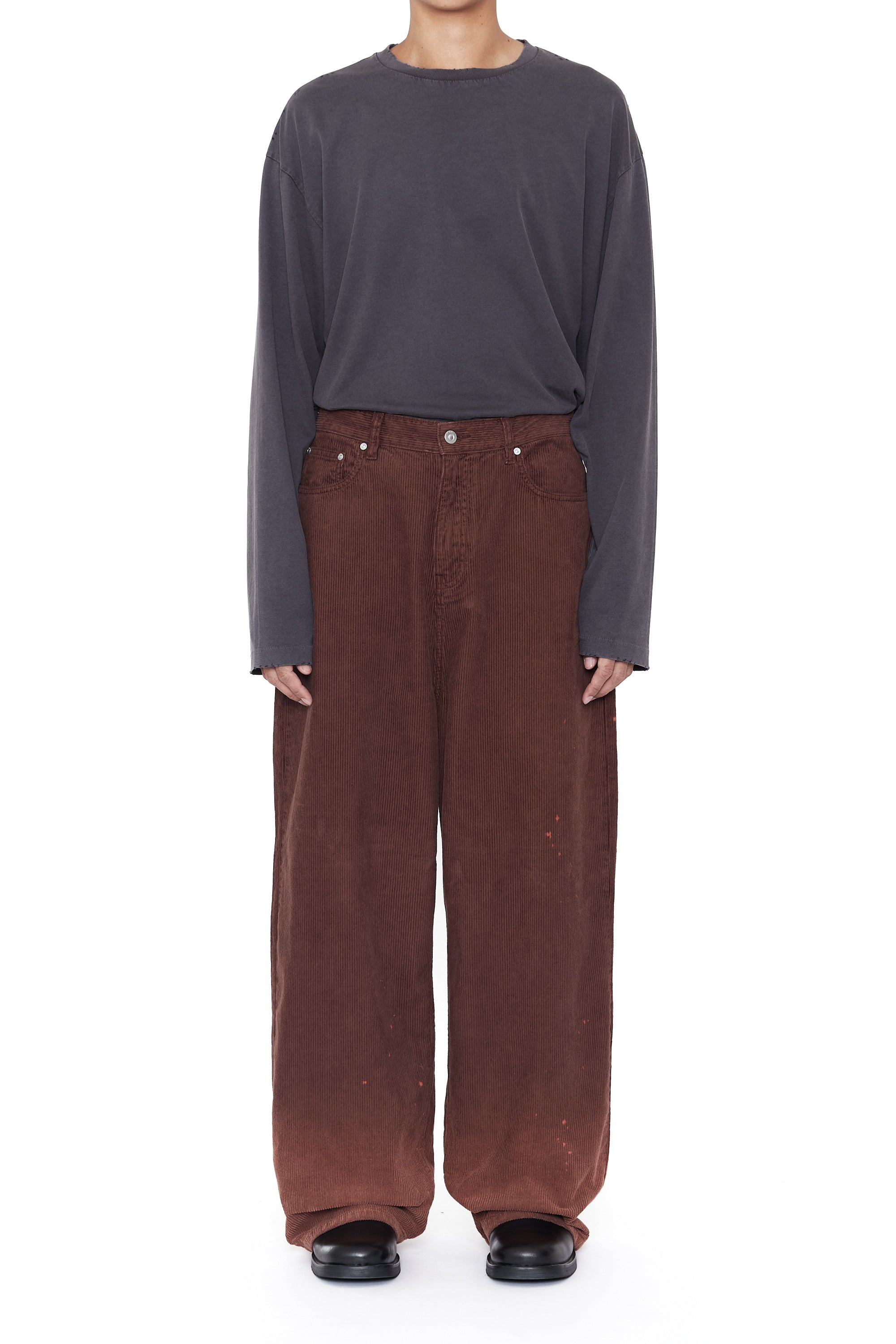 Load image into Gallery viewer, BROWN WASHED BLEACHED CORDUROY EXTENDED CUT LUFT PANTS
