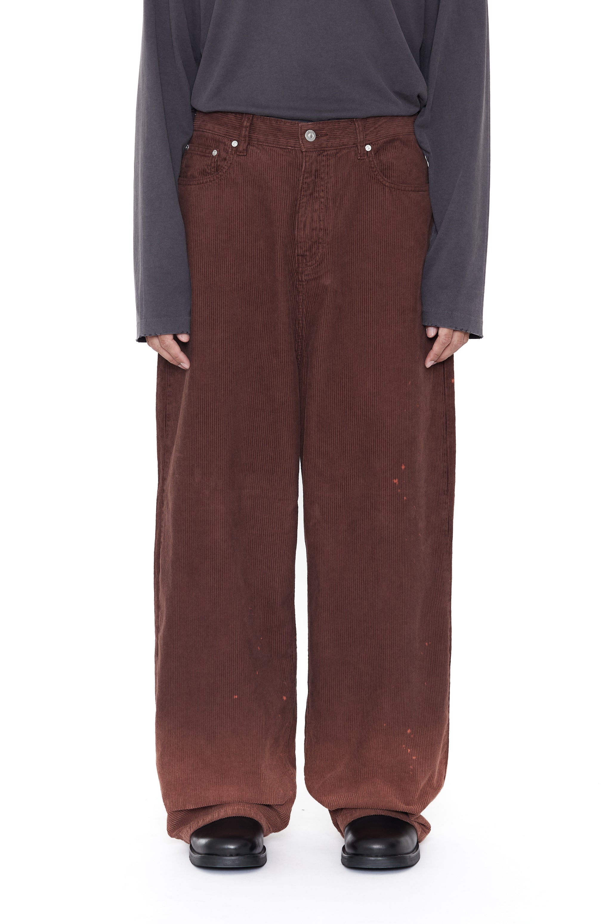 BROWN WASHED BLEACHED CORDUROY EXTENDED CUT LUFT PANTS