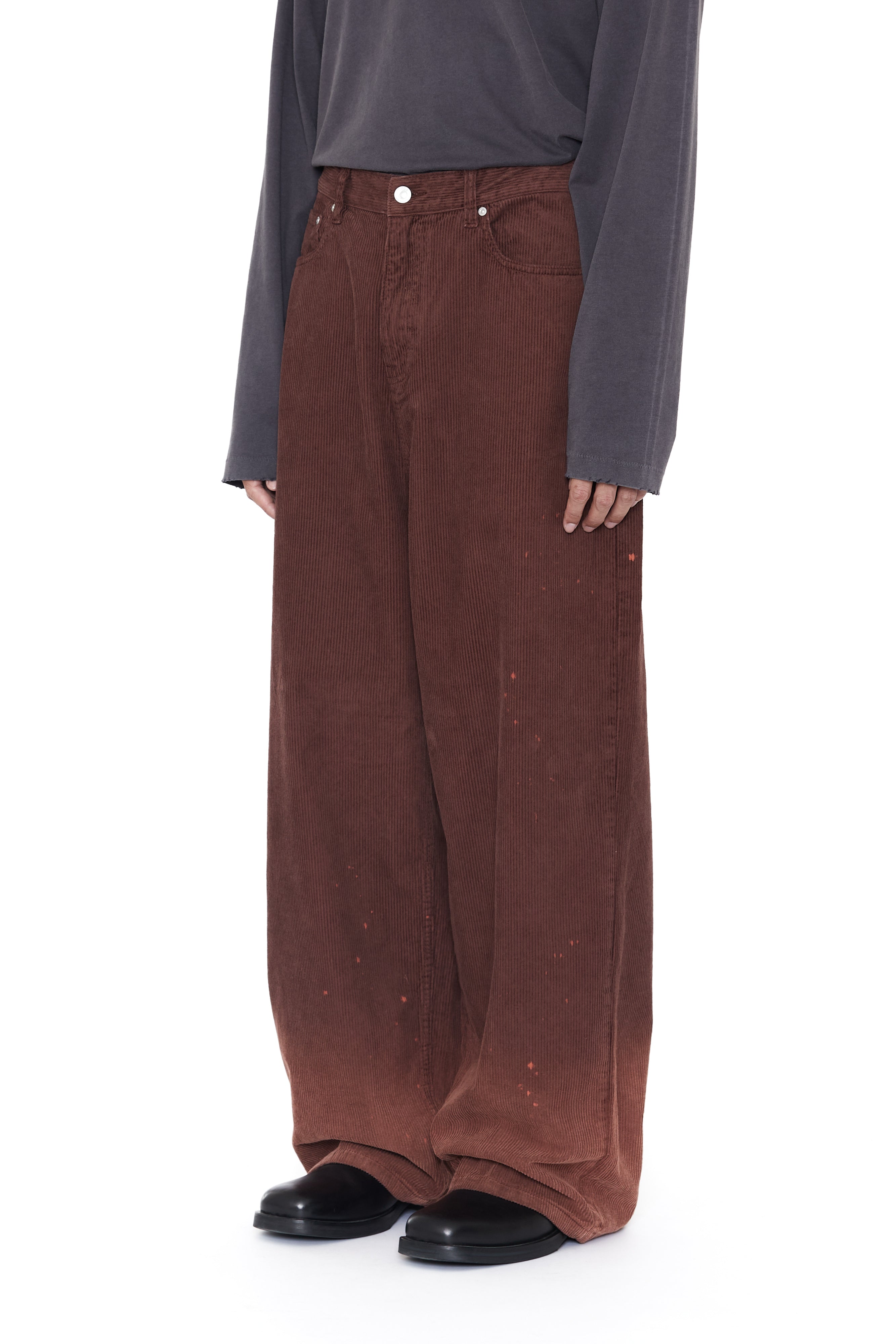 Load image into Gallery viewer, BROWN WASHED BLEACHED CORDUROY EXTENDED CUT LUFT PANTS
