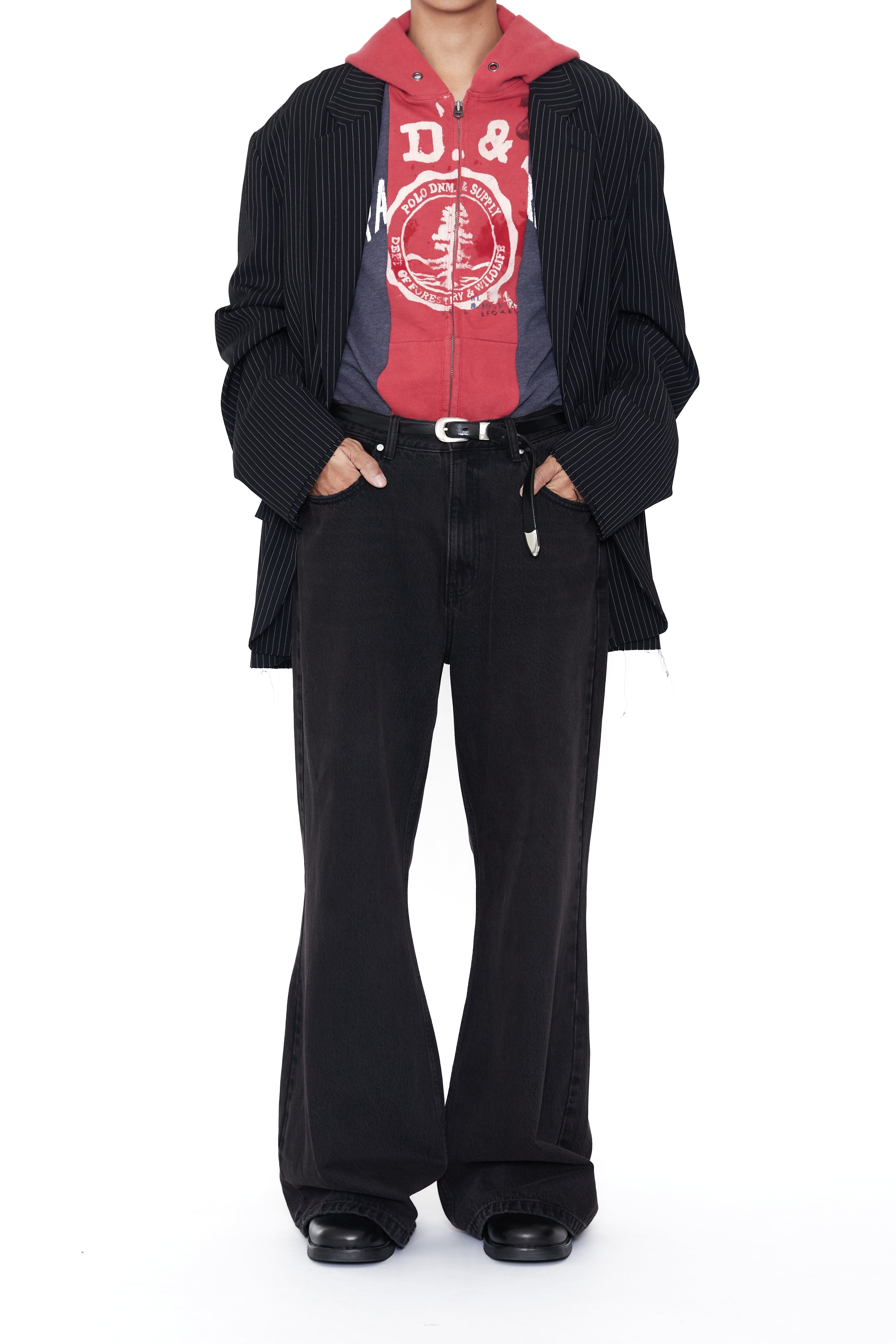 Load image into Gallery viewer, BLACK WASHED BREAK CUT WIDE FLARED JEANS
