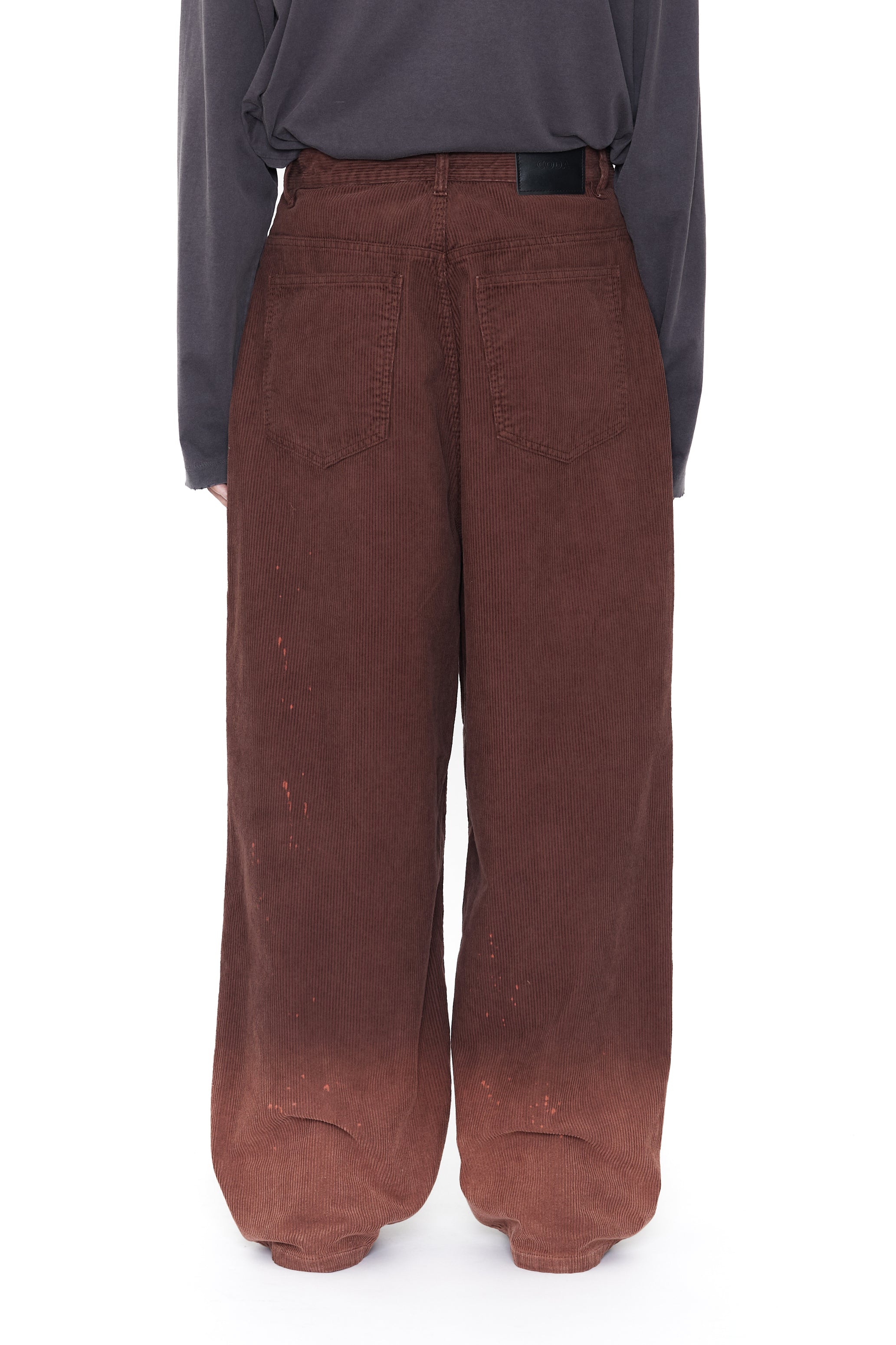 BROWN WASHED BLEACHED CORDUROY EXTENDED CUT LUFT PANTS