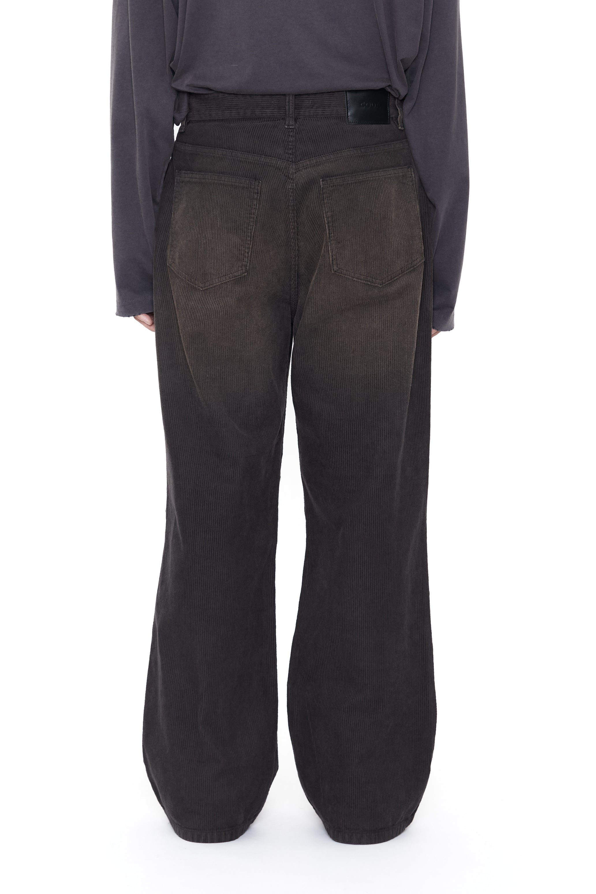 GREY WASHED CORDUROY BREAK CUT FLARED PANTS