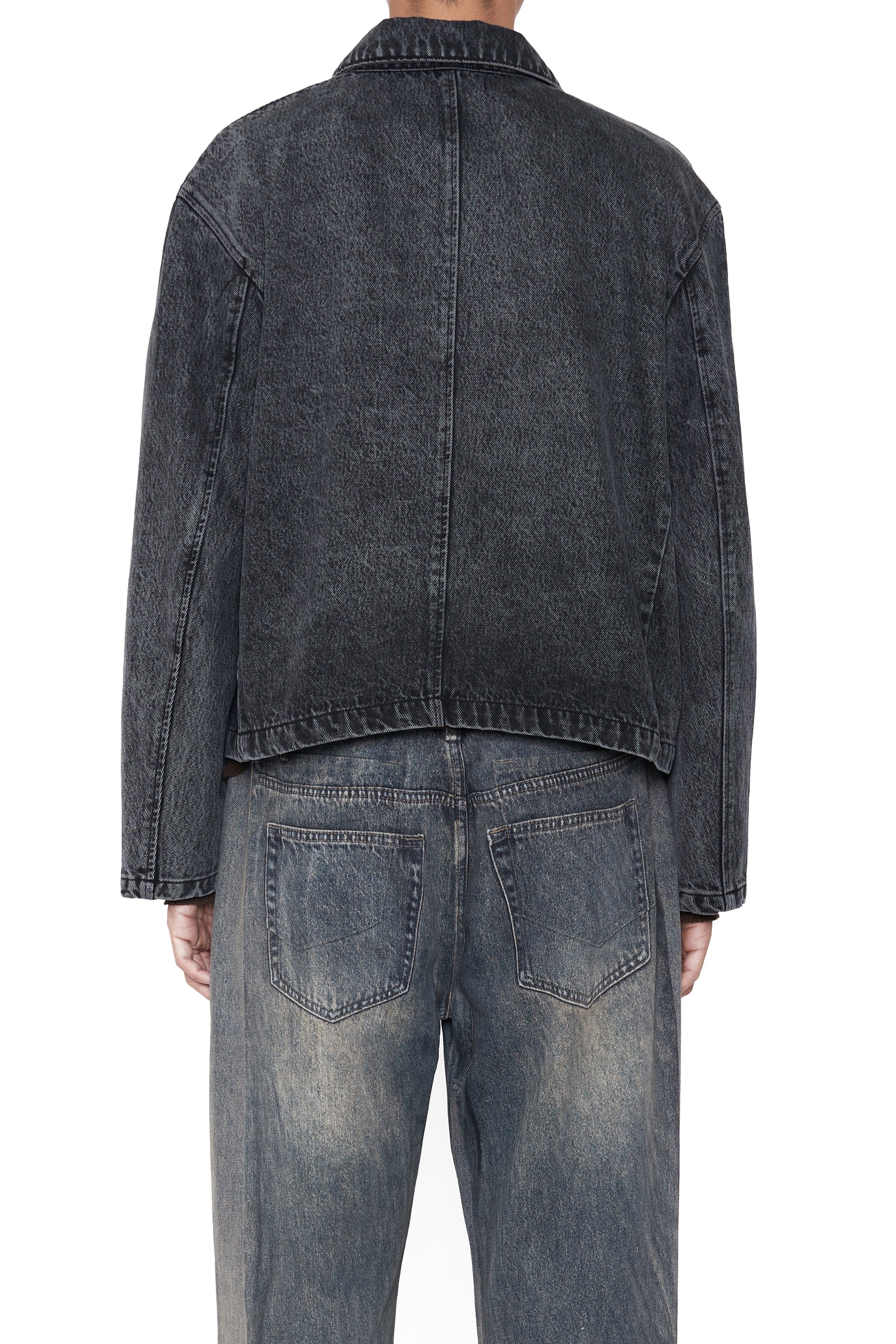 BLACK ACID WASHED DENIM TILT ZIP JACKET