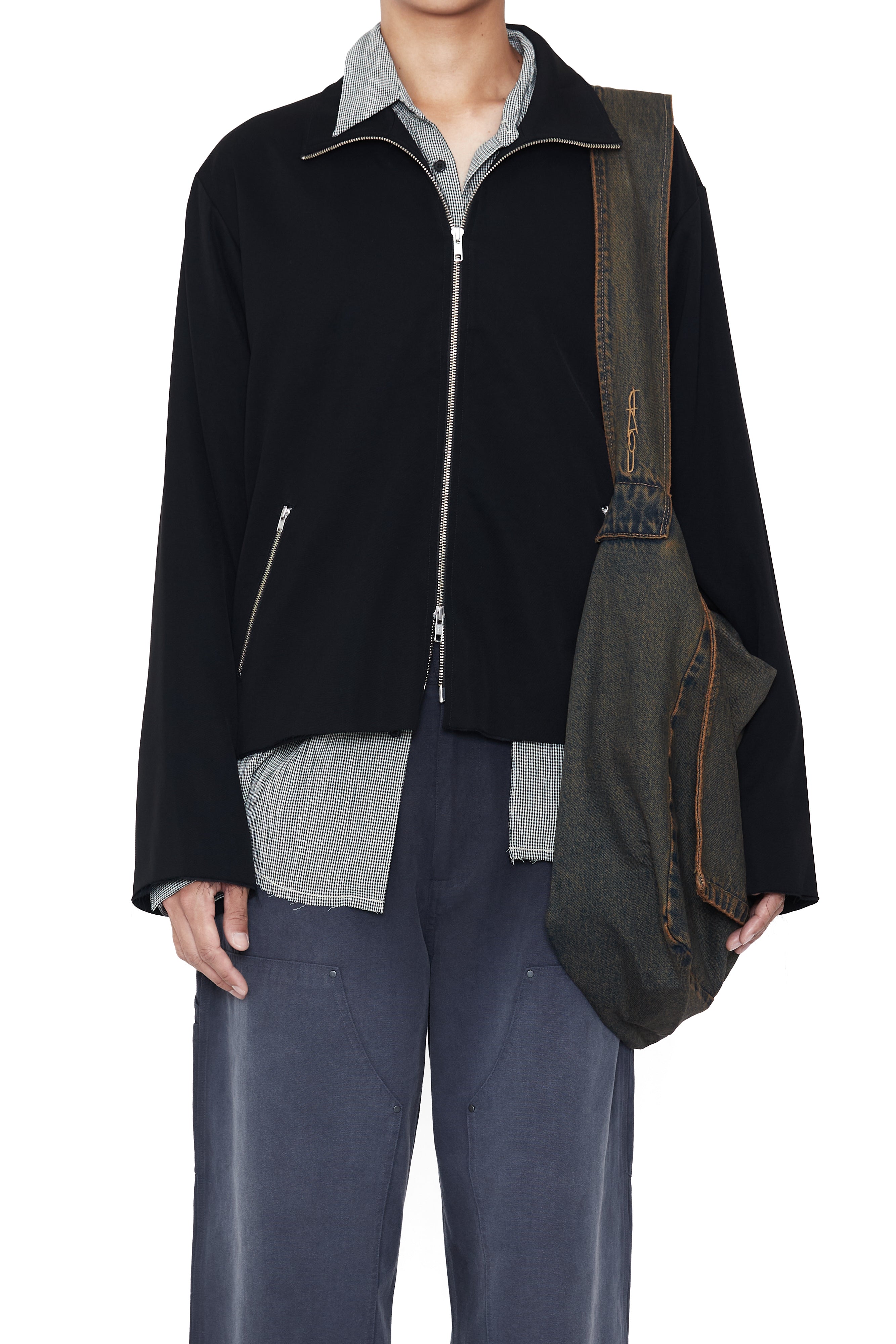 Load image into Gallery viewer, BLACK BROWN WASH DENIM CROSS BODY BAG
