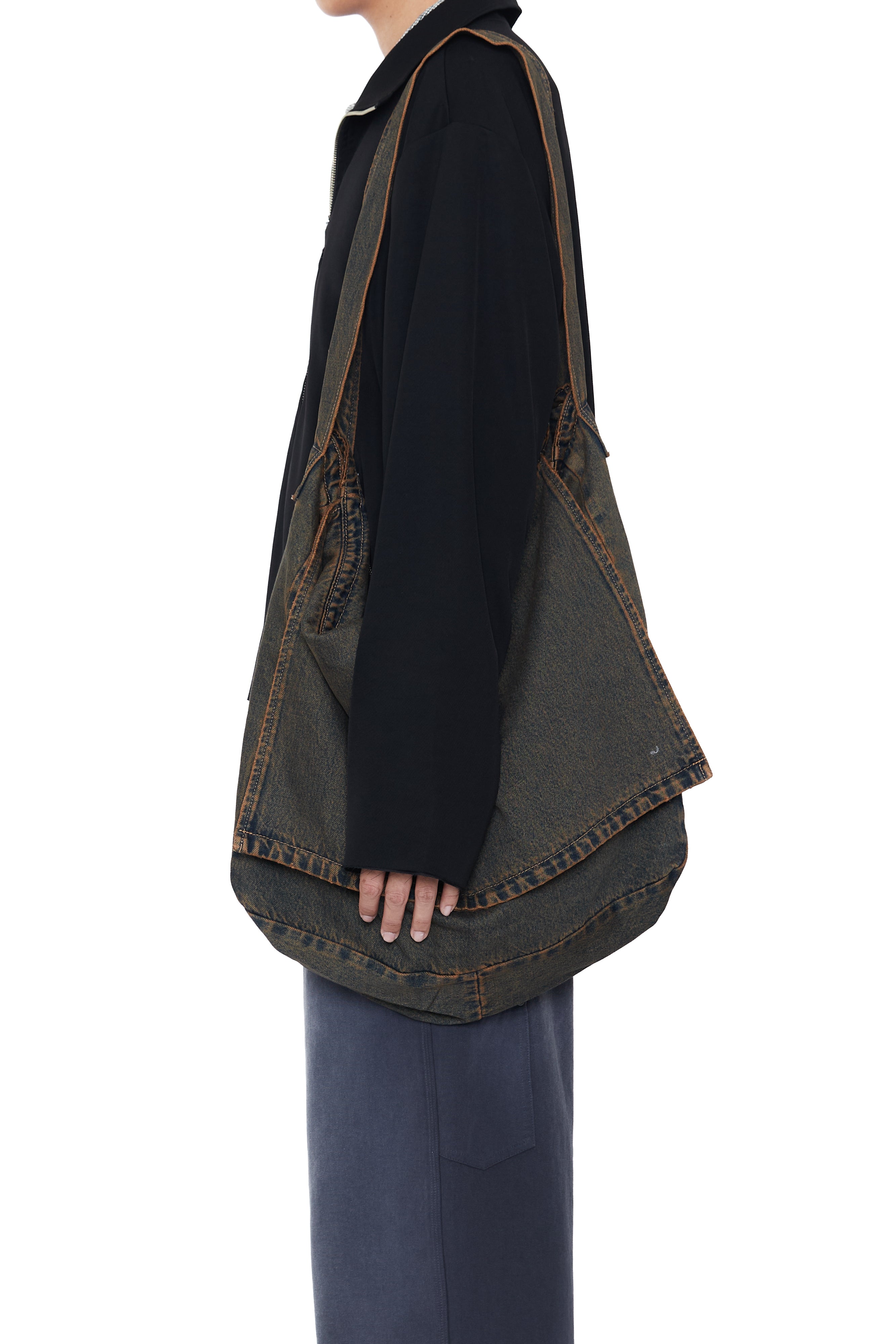 Load image into Gallery viewer, BLACK BROWN WASH DENIM CROSS BODY BAG
