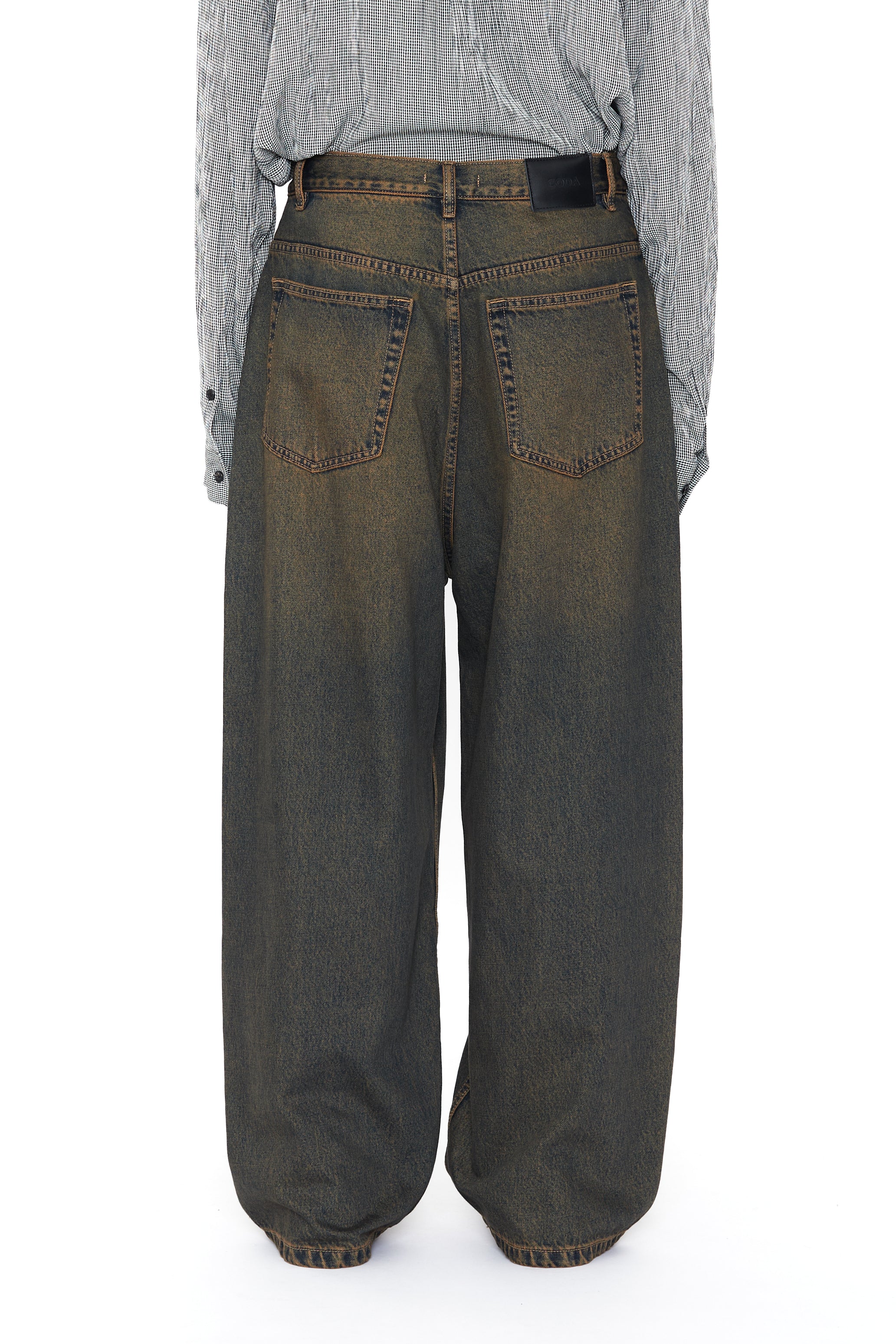 BLACK BROWN WASHED DISTRESSED EXTENDED CUT LUFT JEANS