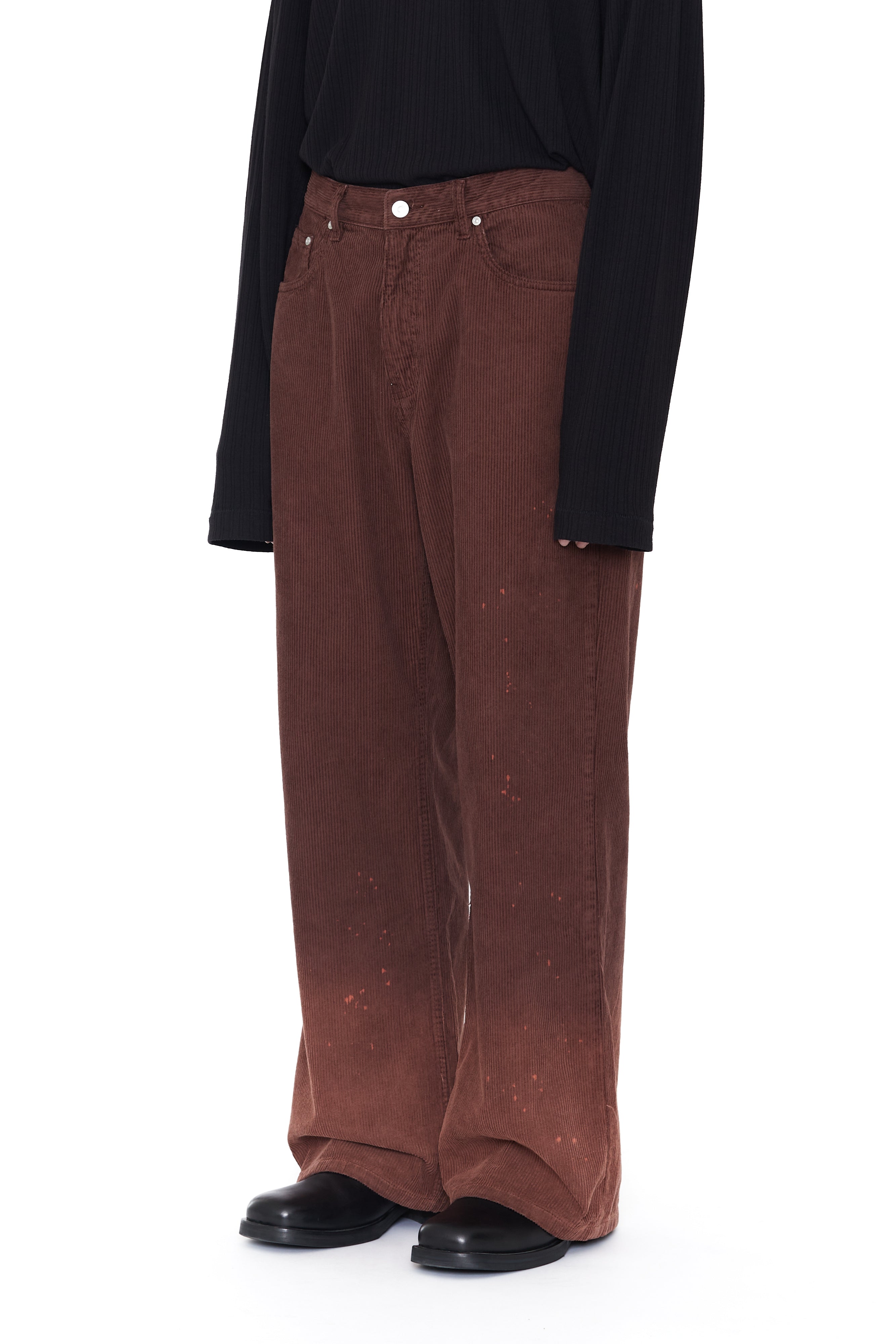 Load image into Gallery viewer, BROWN WASHED BLEACHED CORDUROY BREAK CUT FLARED PANTS
