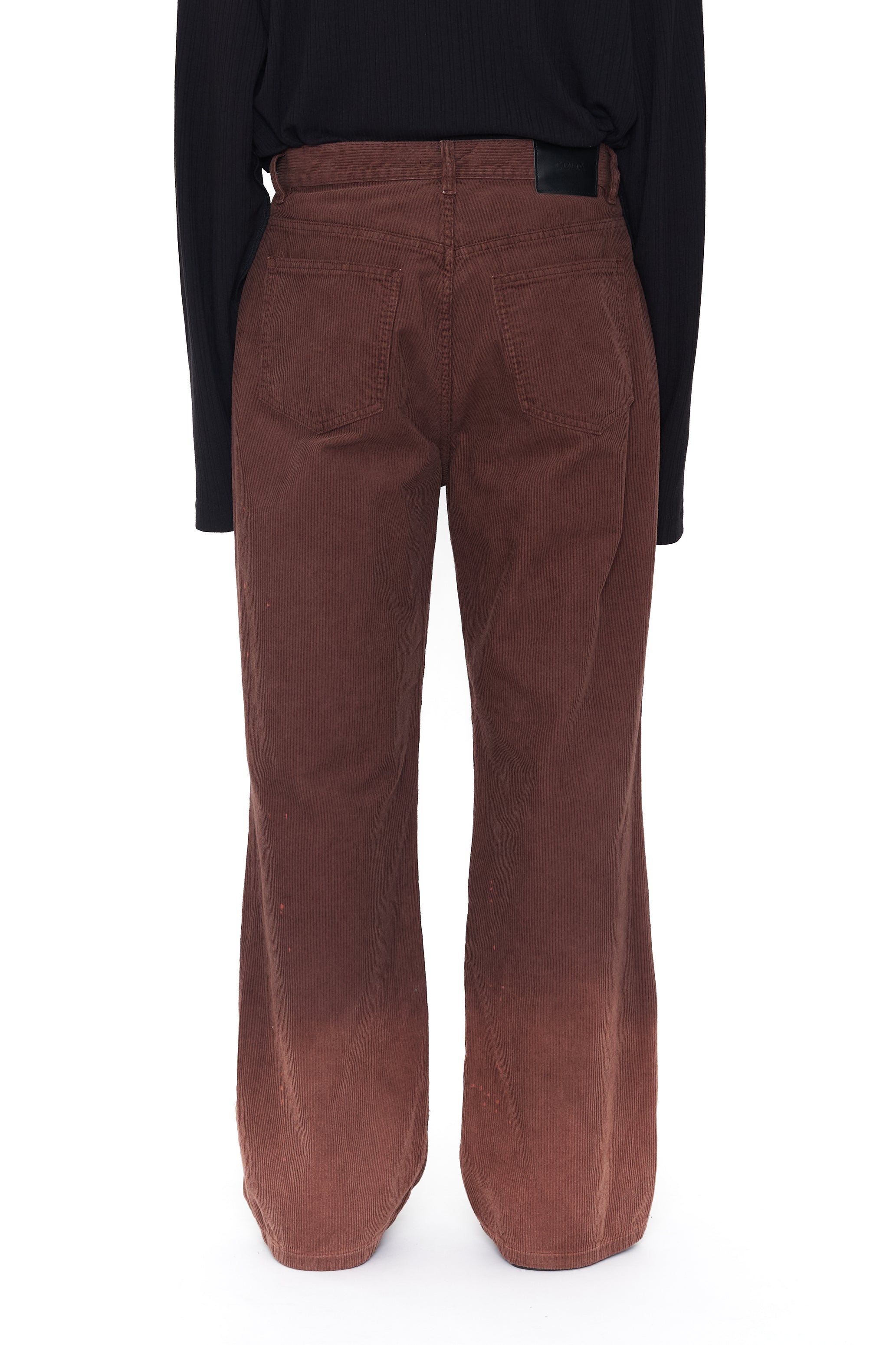 BROWN WASHED BLEACHED CORDUROY BREAK CUT FLARED PANTS