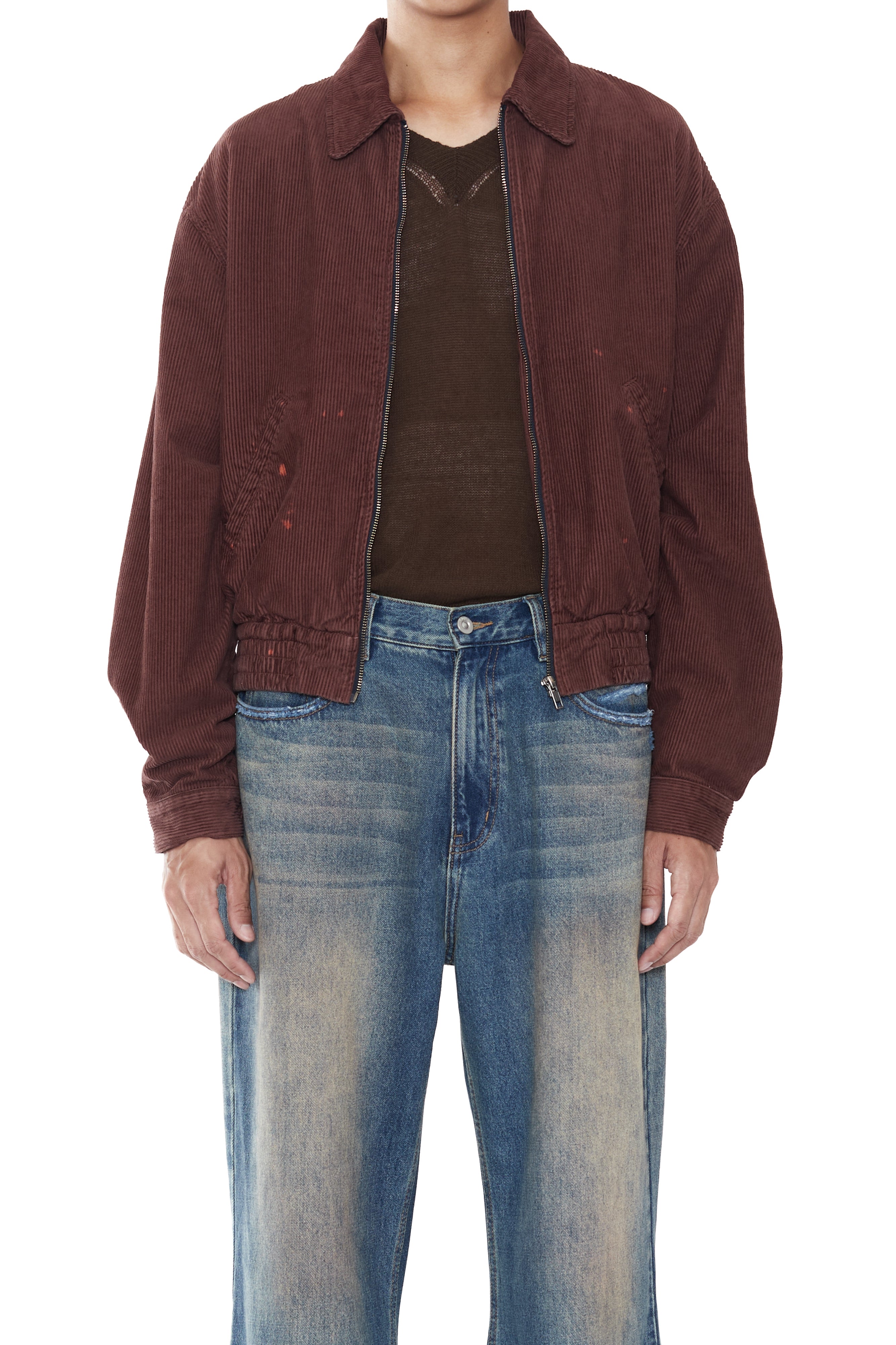 Load image into Gallery viewer, BROWN WASHED CORDUROY SHRUNKEN TRACK JACKET
