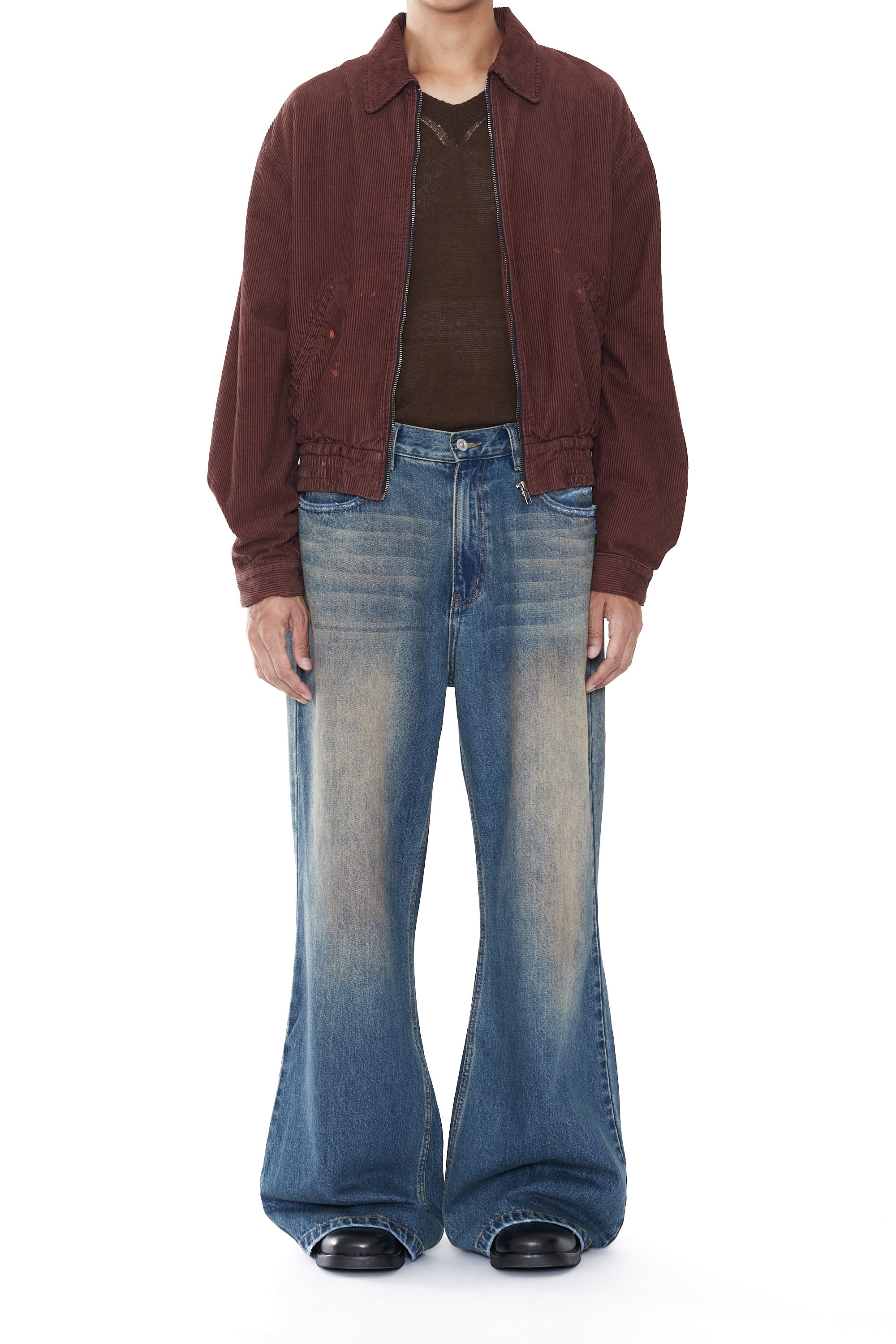 BROWN WASHED CORDUROY SHRUNKEN TRACK JACKET