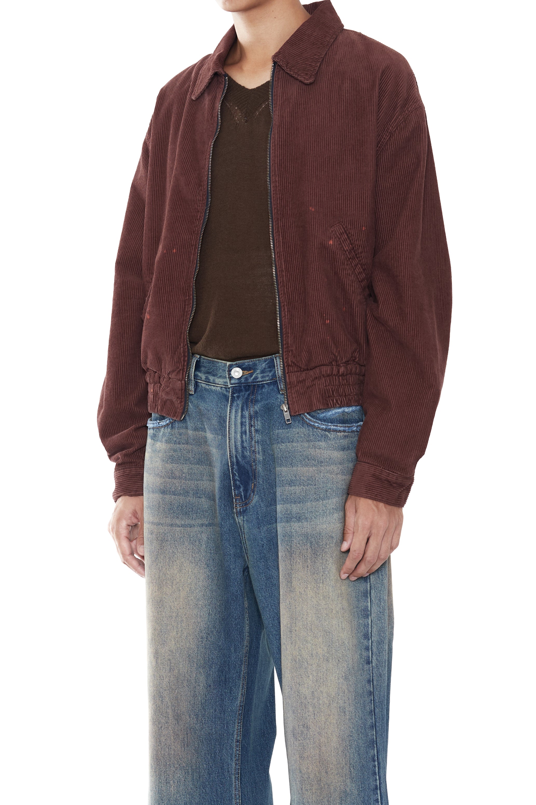 BROWN WASHED CORDUROY SHRUNKEN TRACK JACKET