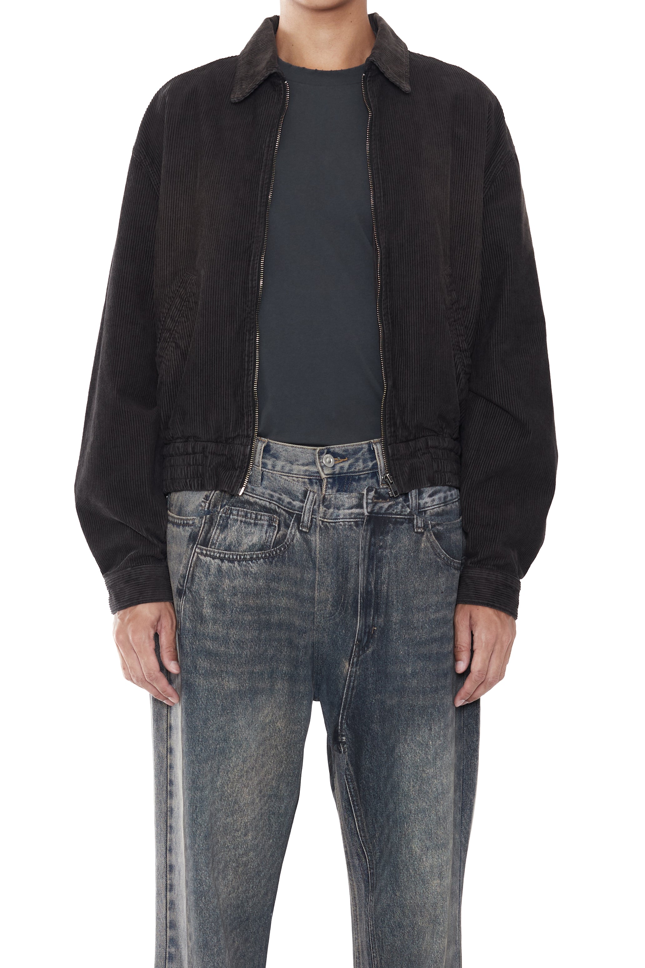 GREY WASHED CORDUROY SHRUNKEN TRACK JACKET