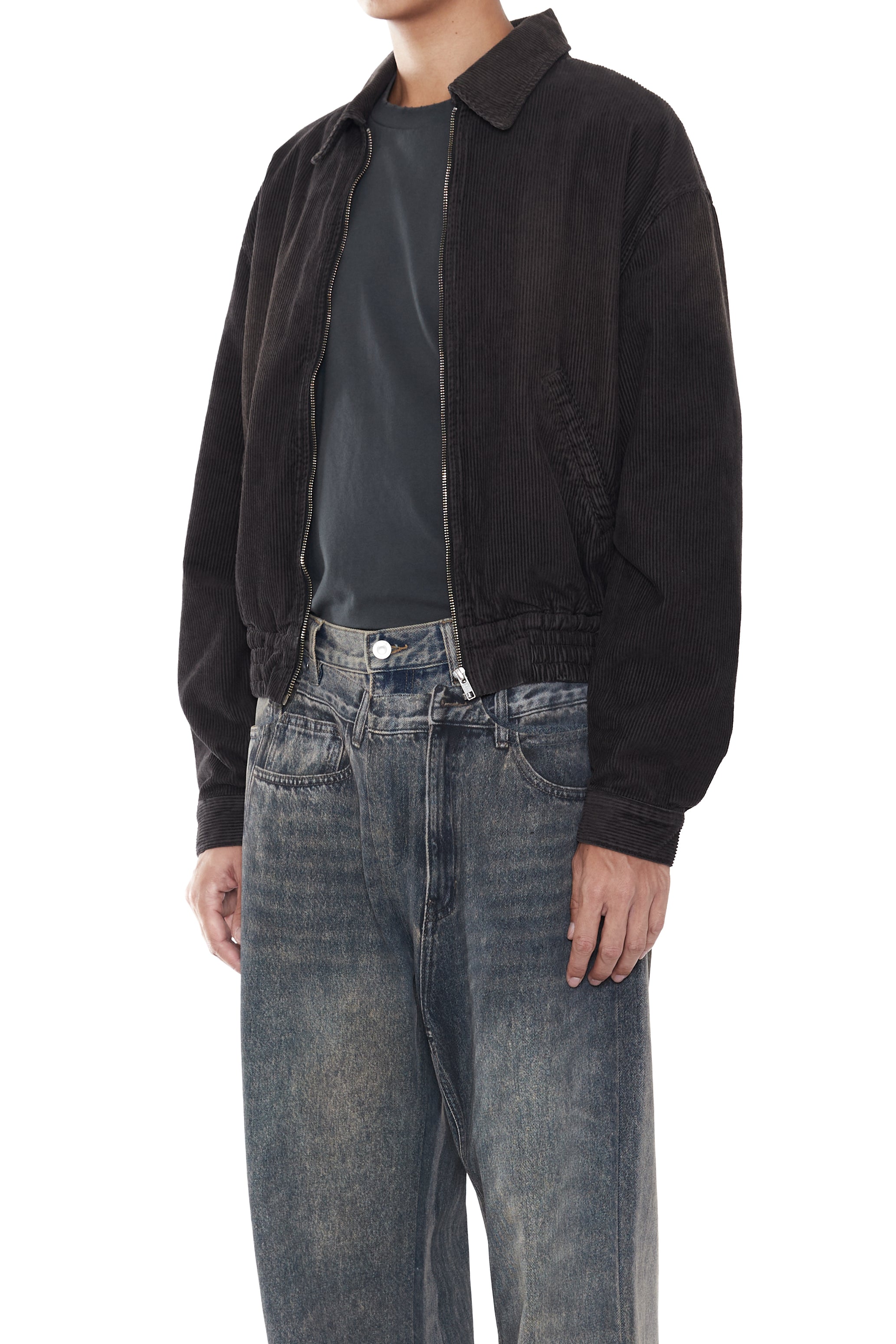 GREY WASHED CORDUROY SHRUNKEN TRACK JACKET