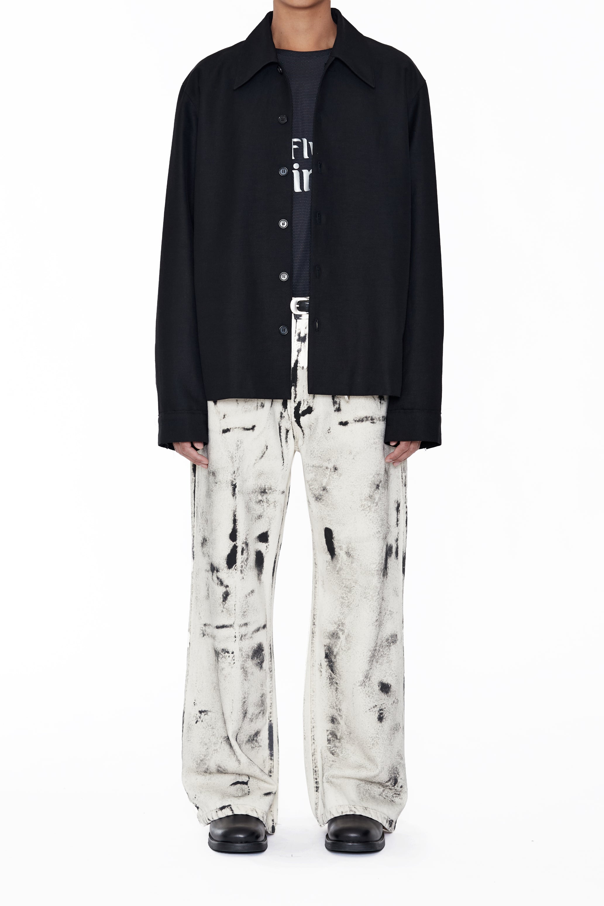 BEIGE DUAL EXPOSURE BREAK CUT FLARED JEANS