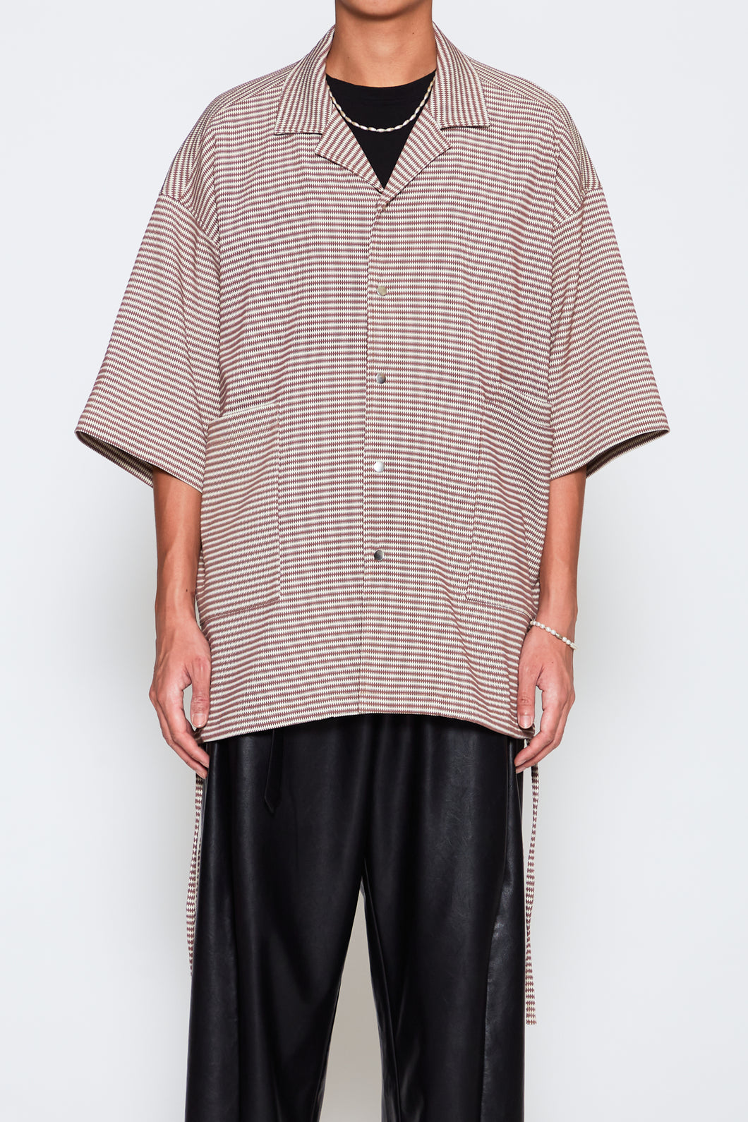 BROWN AND WHITE DIAMOND OPEN COLLAR SHIRT