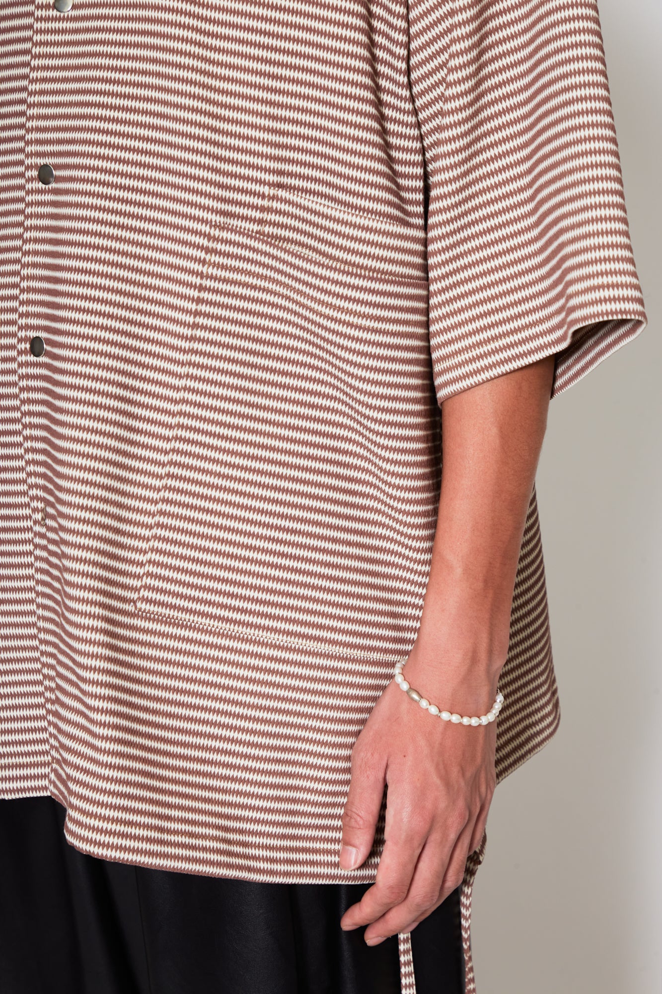 BROWN AND WHITE DIAMOND OPEN COLLAR SHIRT